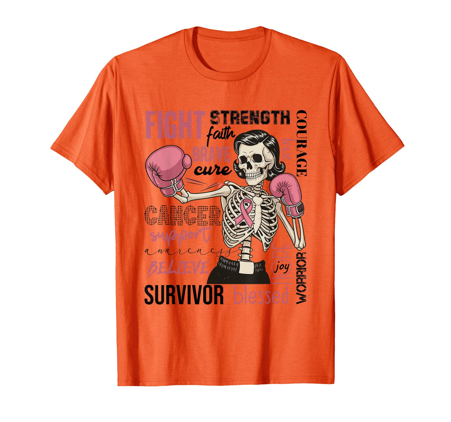 Breast Cancer Awareness Skeleton Fighter Boxing Support Girl T-Shirt