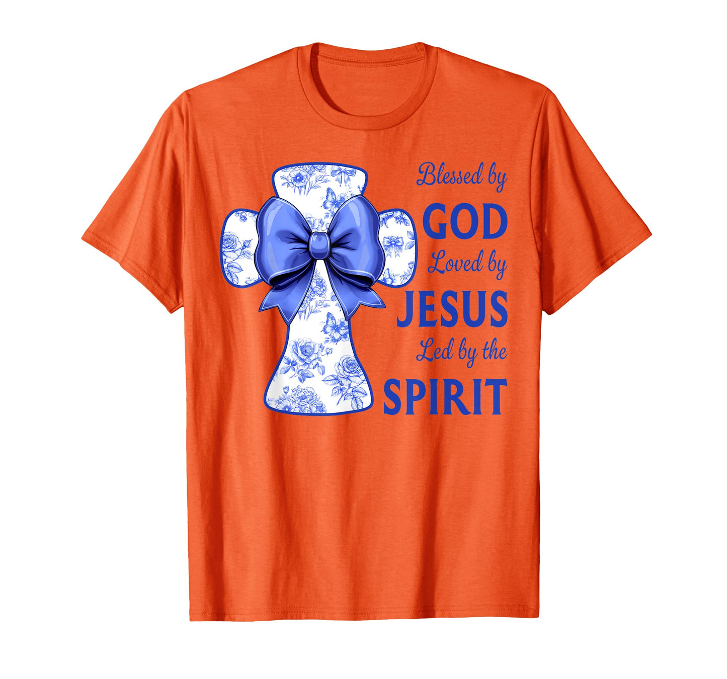 Blessed by God Loved by Jesus Blue Toile Cross Christian T-Shirt