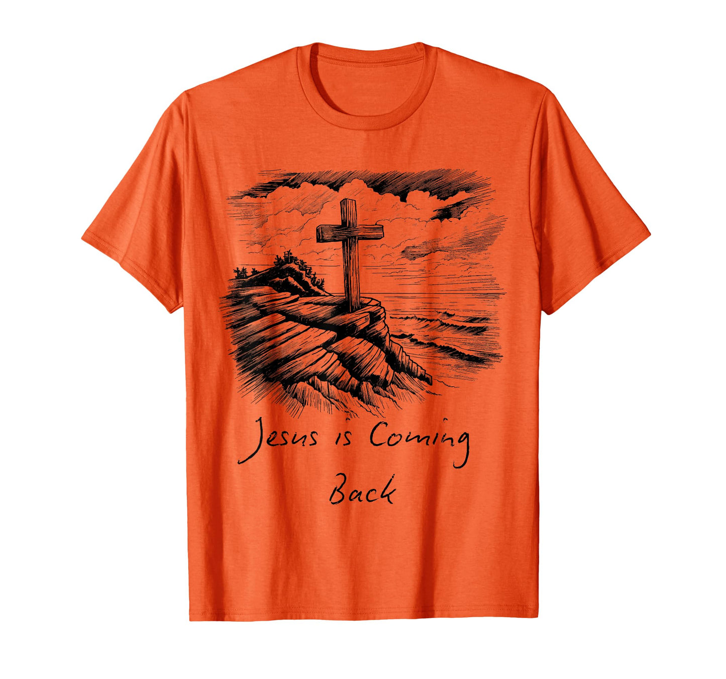Jesus is coming Back sketch Drawing Cross Christian white T-Shirt