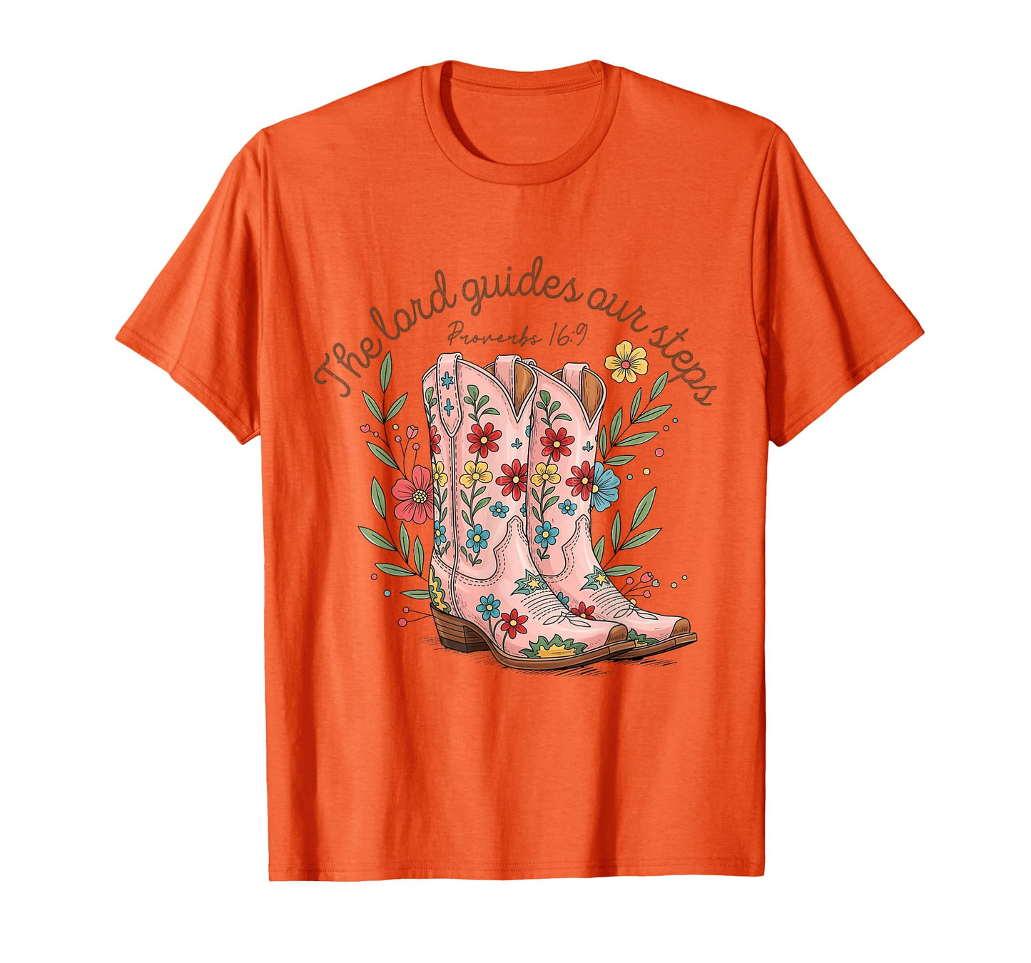 The Lord Guides Our Steps Western Cowboy Boots Bible Verse T-Shirt