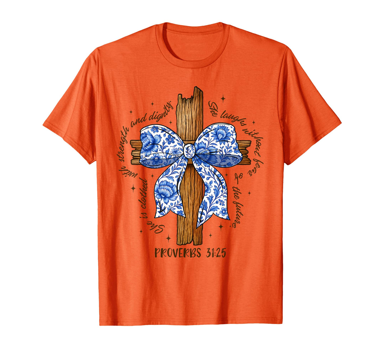 Christian Bible Blue Toile She Is Clothed With Strength T-Shirt