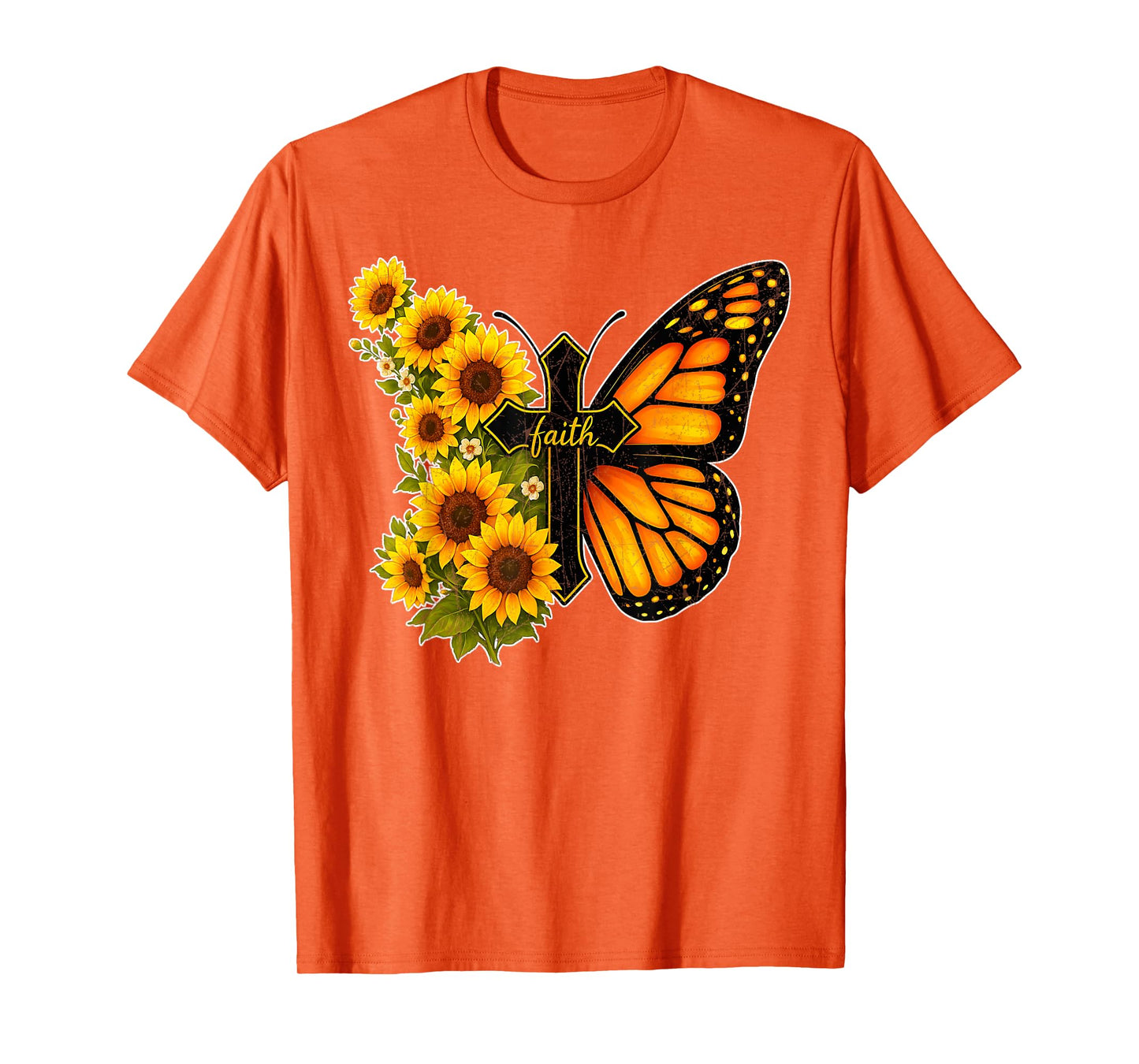 Faith Cross Vintage Sunflower Butterfly Christian T-Shirt