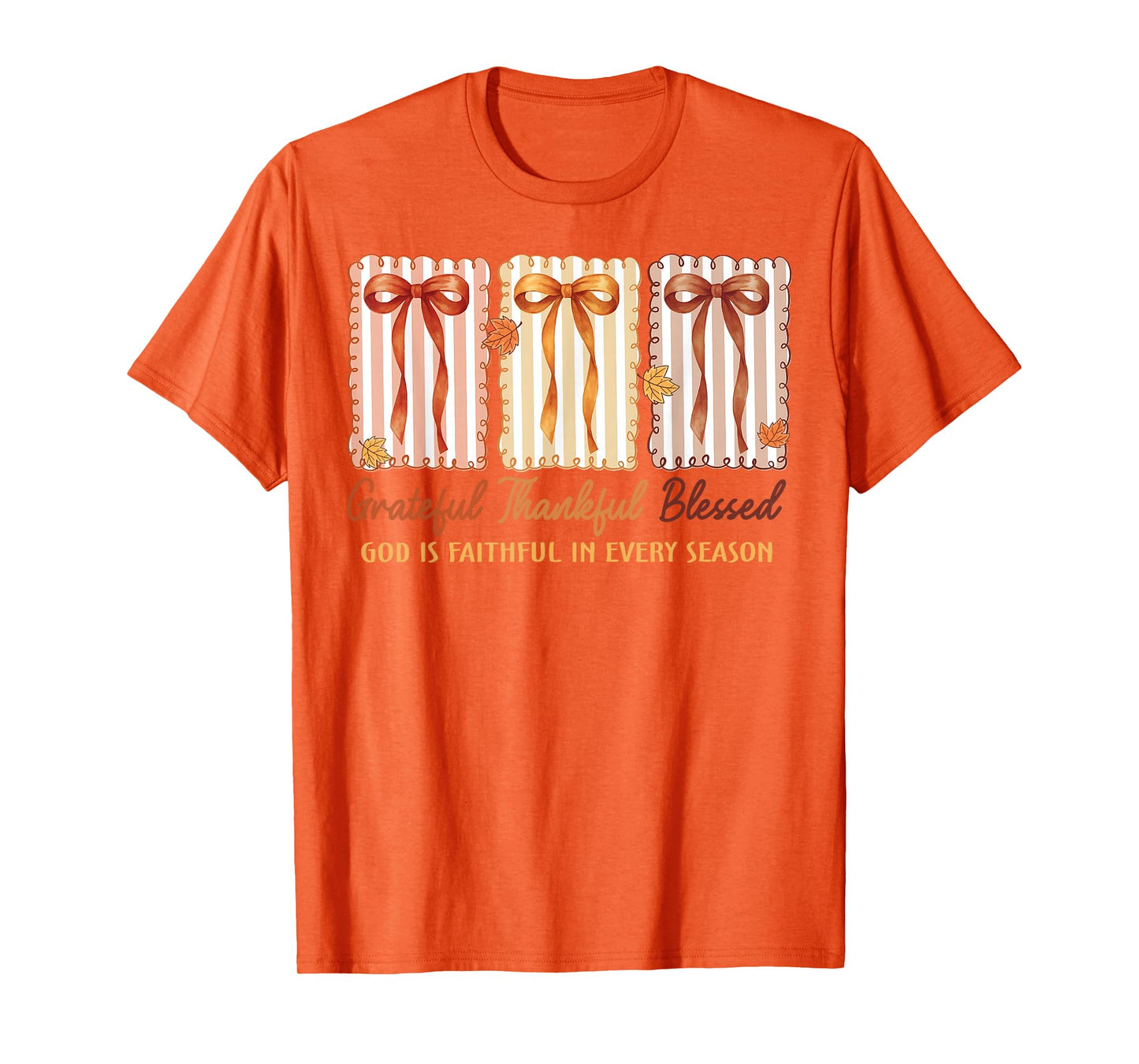 Preppy Grateful Thankful Blessed Coquette Fall Bow Christian T-Shirt