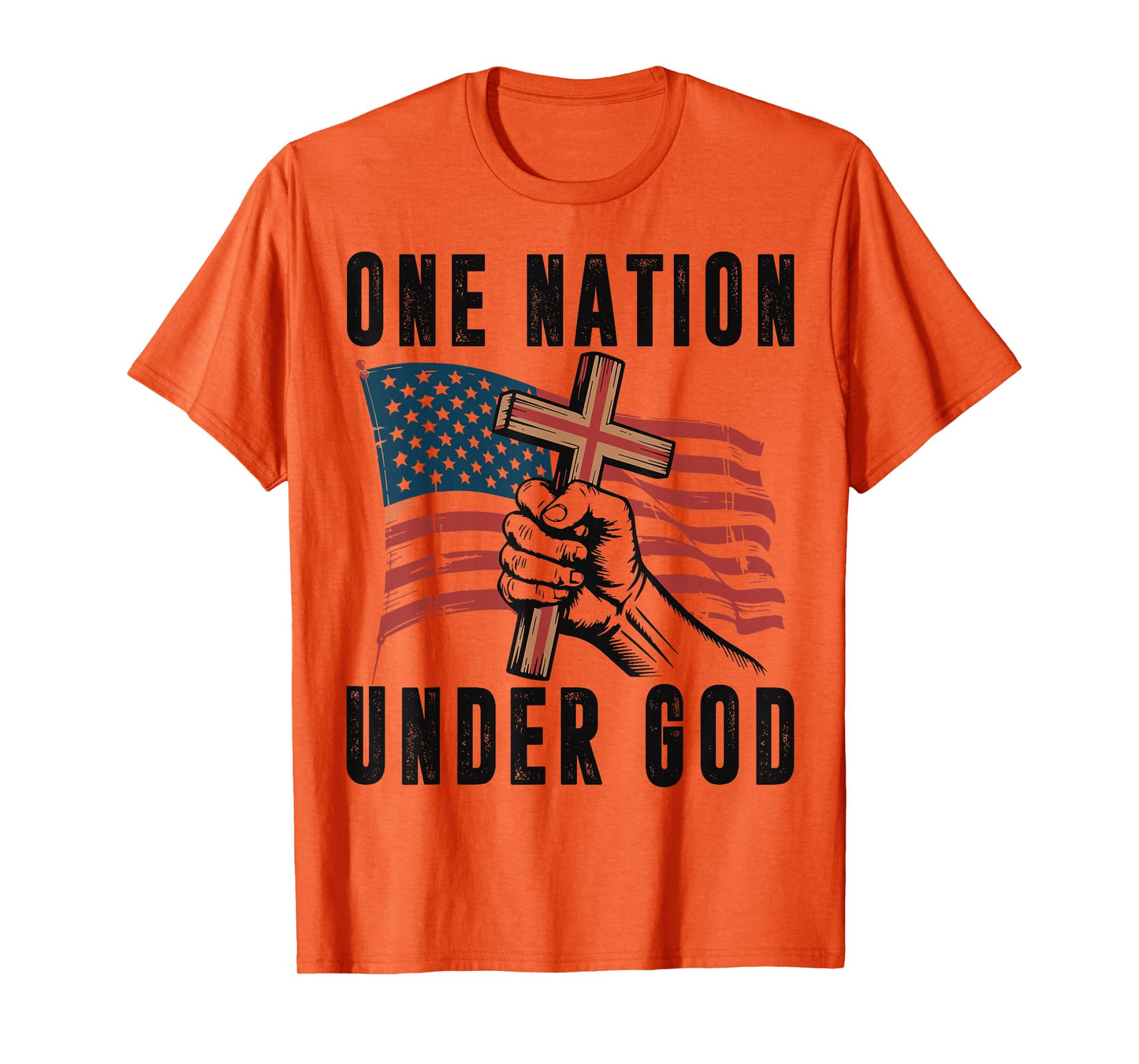 One Nation Under God Christian Patriotic Cross American Flag T-Shirt
