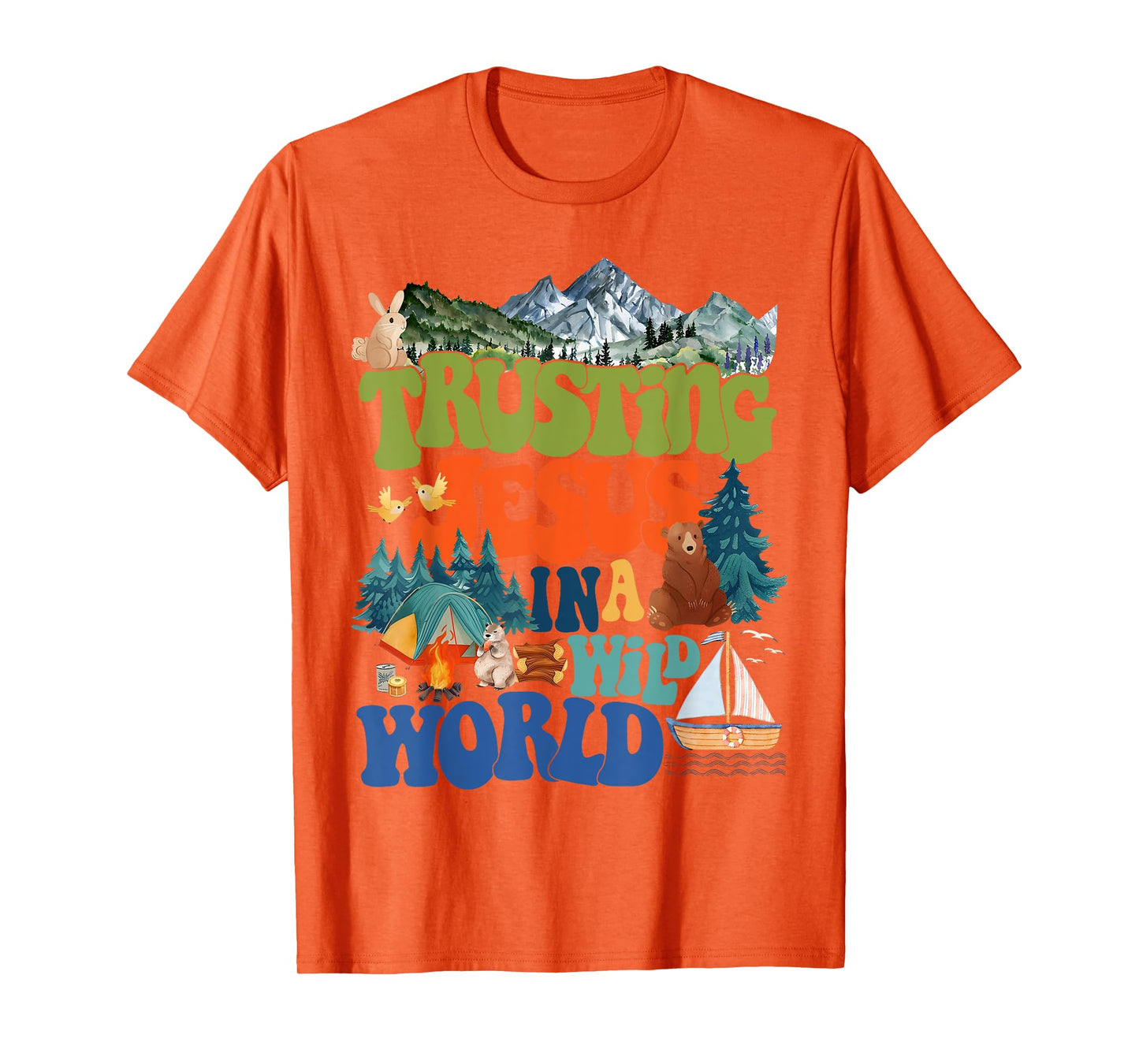 Retro Trusting Jesus In A Wild World VBS 2025 Summer Camping T-Shirt