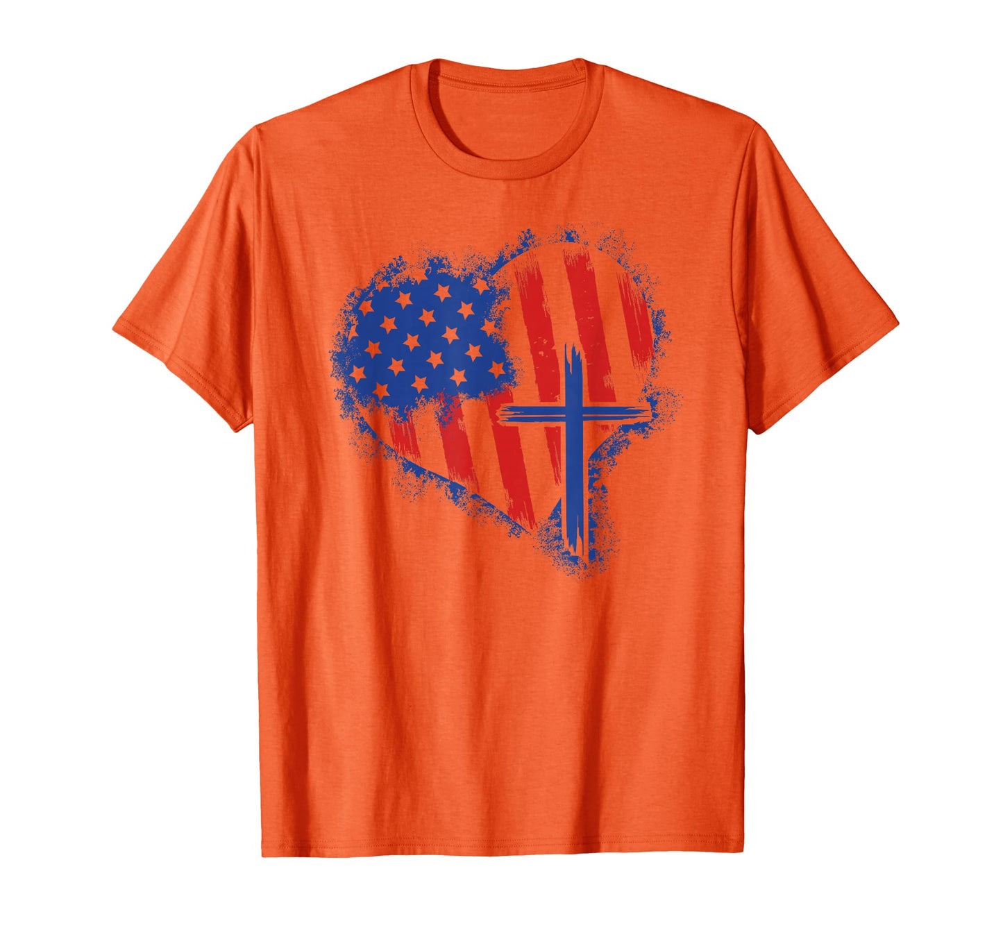American Flag Heart Christian Cross Religious 4th of July T-Shirt