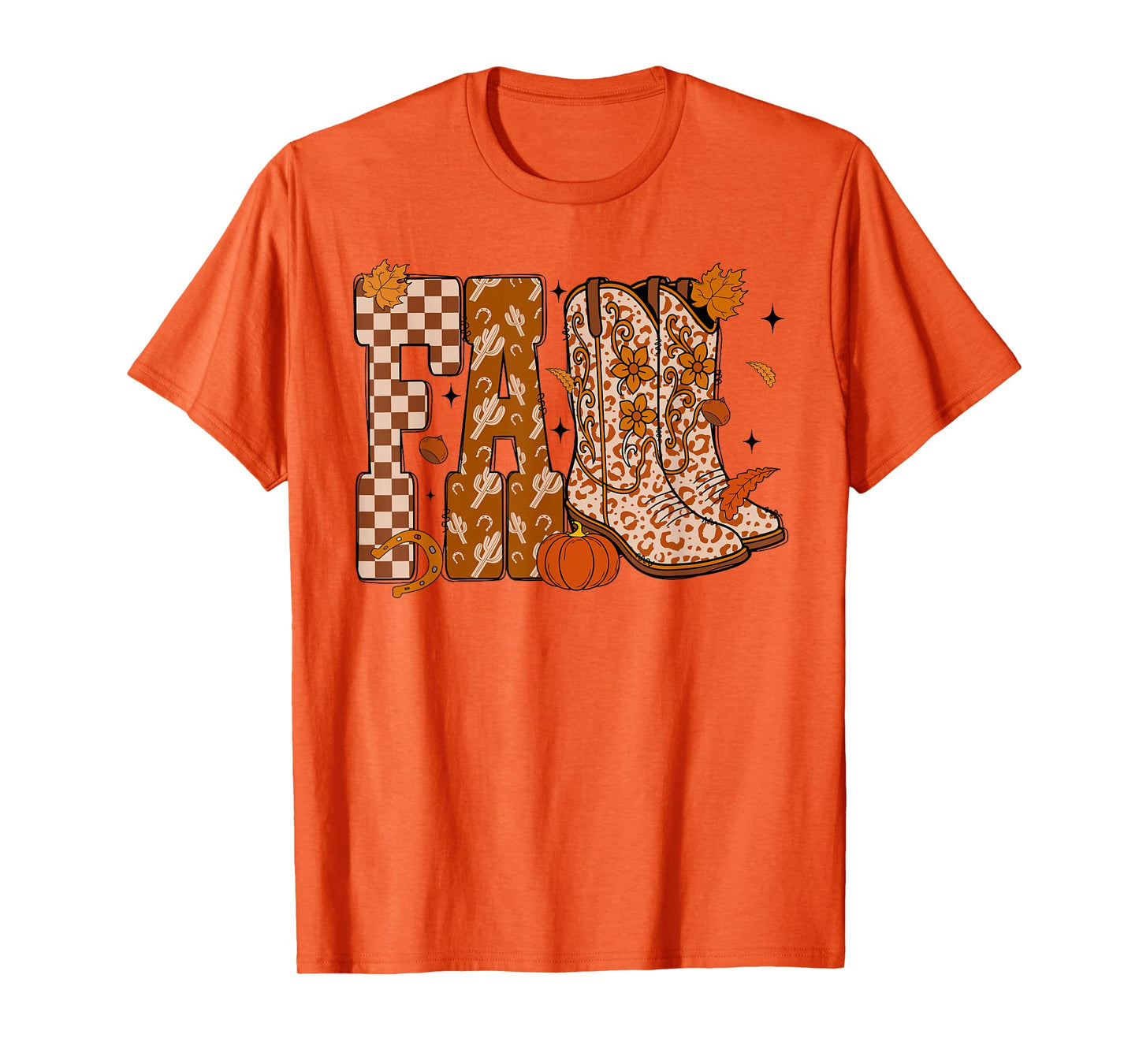 Howdy Western Boots Cowgirl Cowboy Checkered Fall Pumpkin T-Shirt