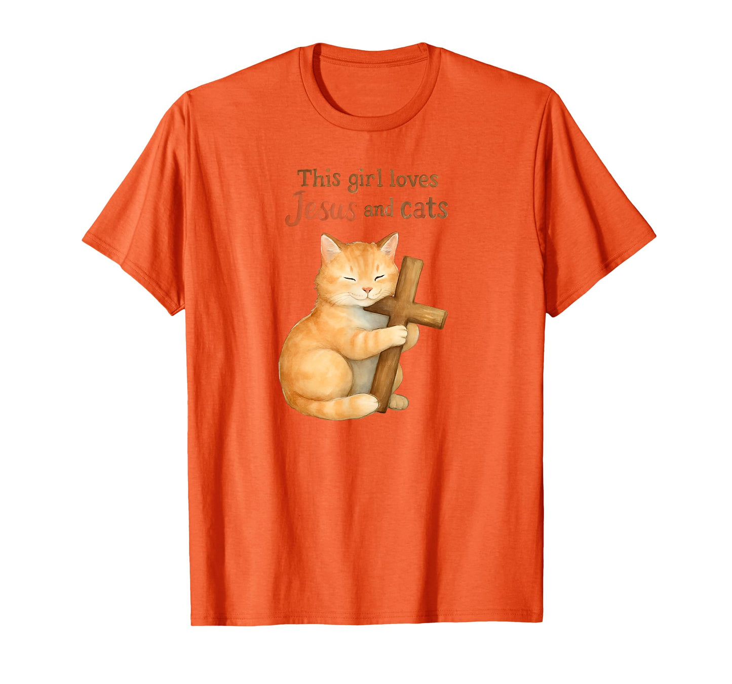 Christian This Girl Loves Jesus and Cats Cat Hugging Cross T-Shirt