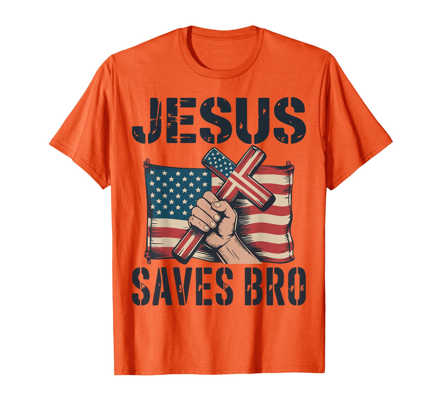 Jesus Save Bro American Flag Christian Patriotic Cross Faith T-Shirt
