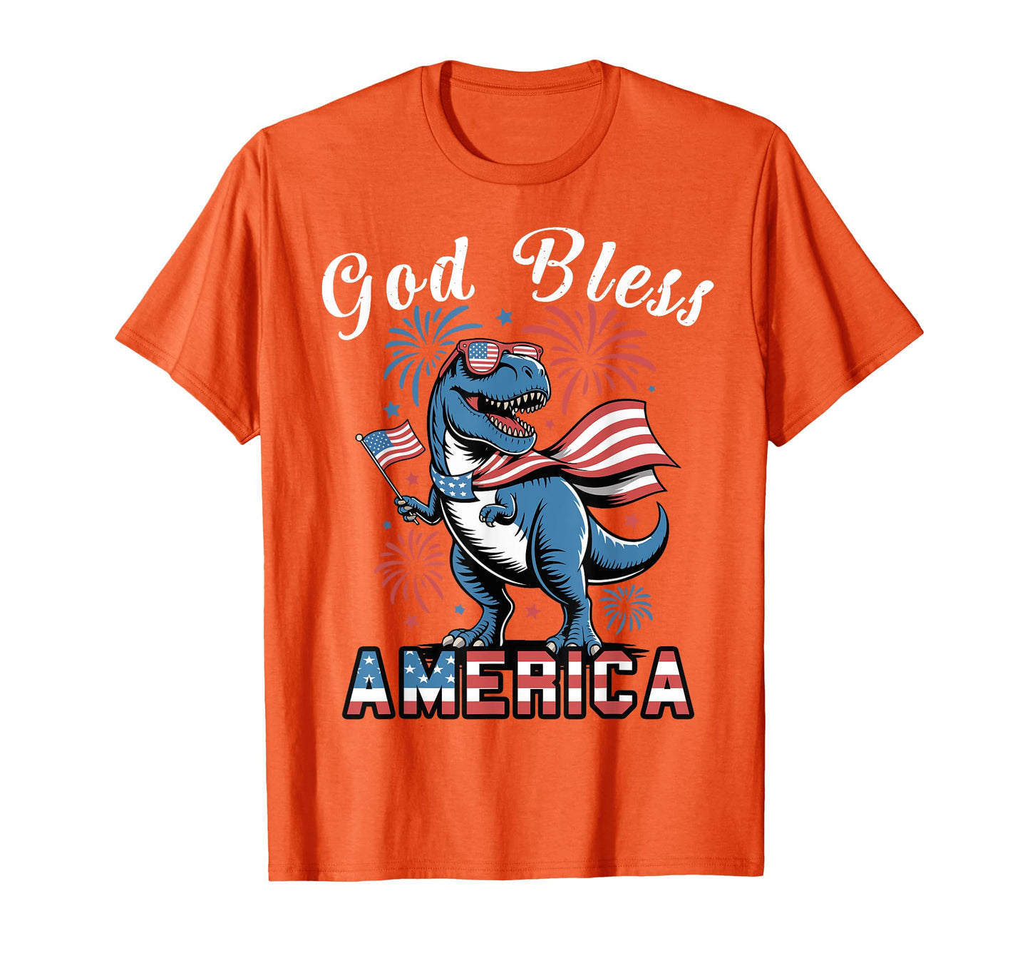 Toddler Boy God Bless America 4th July Dinosaur Patriotic T-Shirt