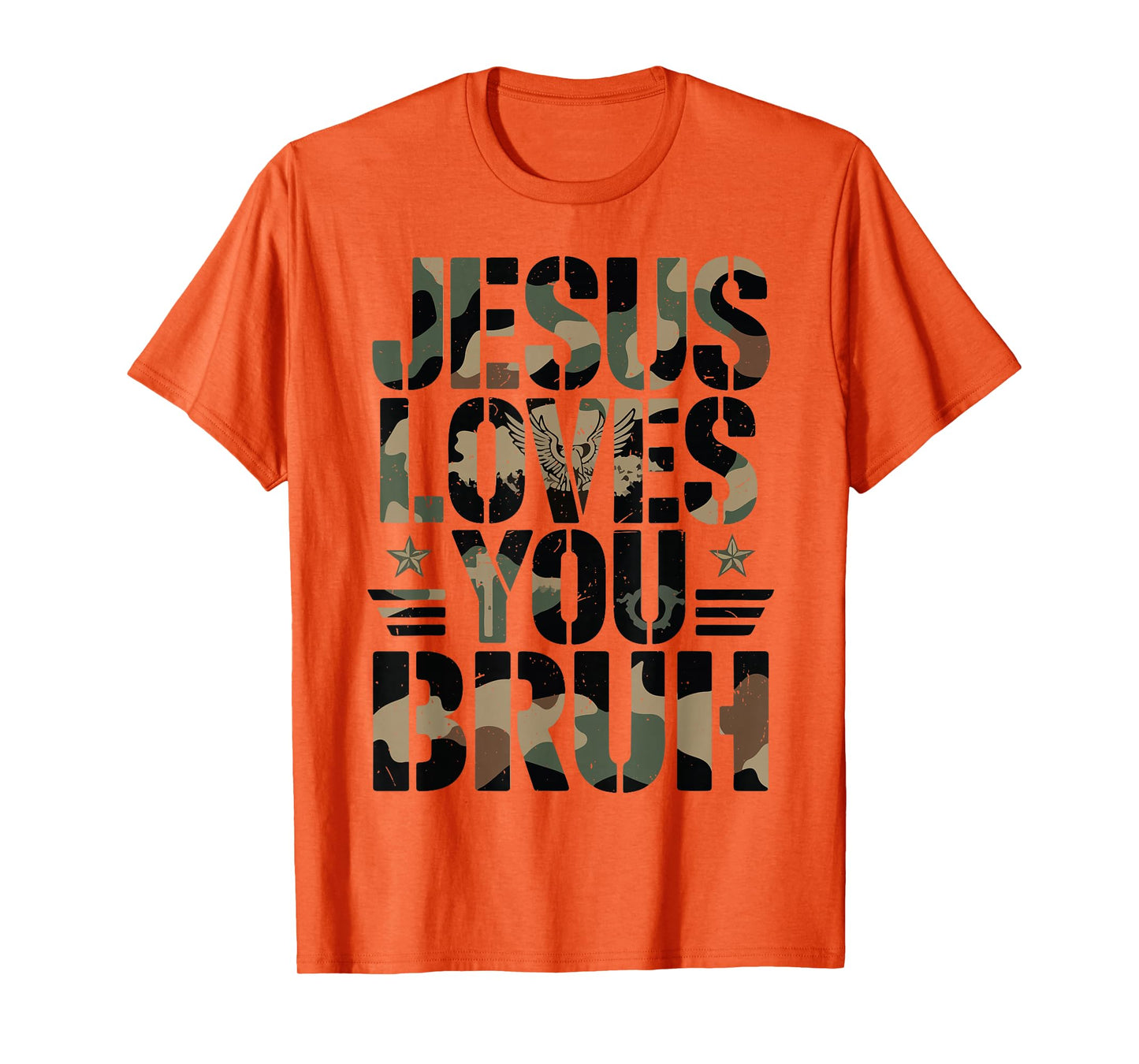 Camo Jesus Loves You Bruh Funny Christian Boy Humorous Faith T-Shirt