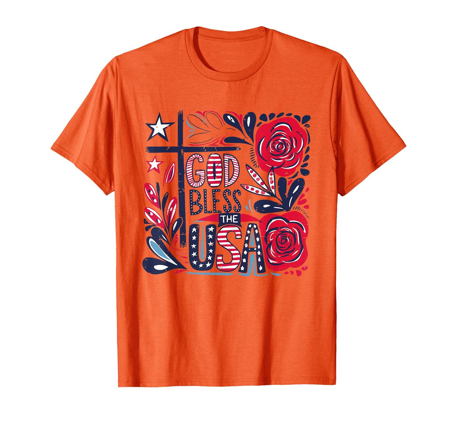 Retro Boho Floral God Bless The USA Christian 4th Of July T-Shirt