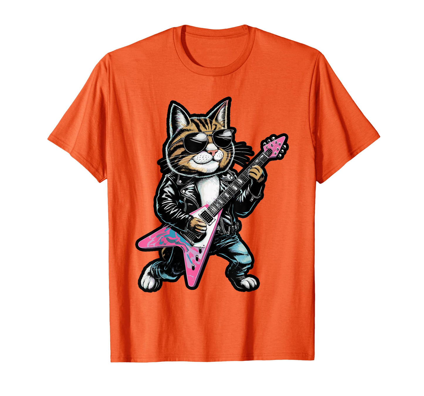 Rock Star Cat Playing Guitar Design T-Shirt