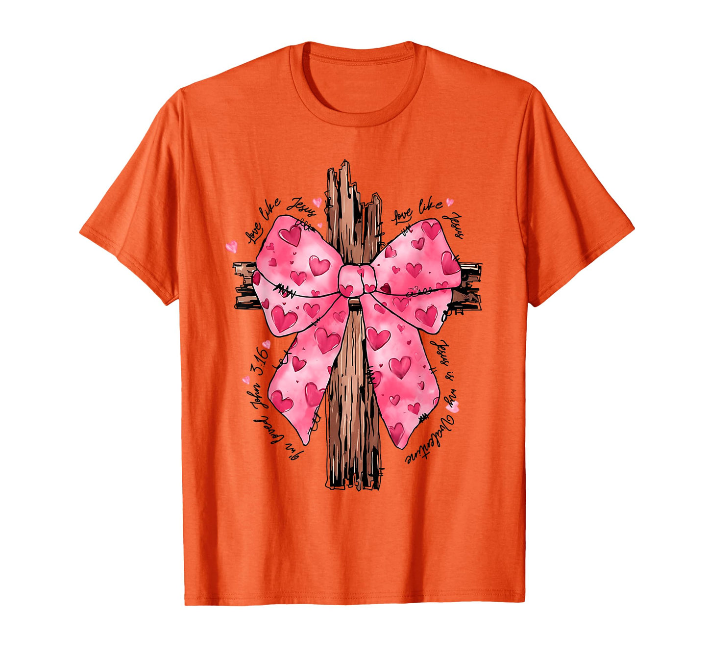 Love Like Jesus Religious God Christian Cross Coquette Bow T-Shirt