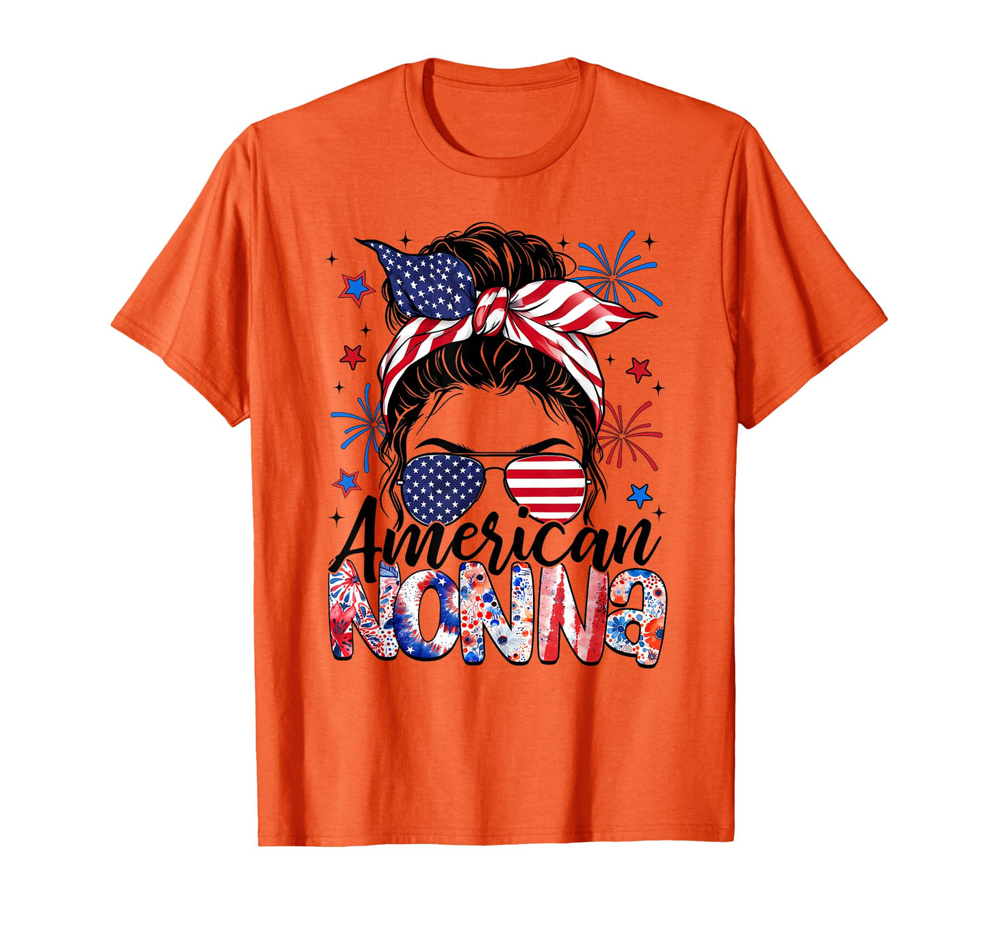 Nonna 4th Of July American Flag Patriotic Messy Bun T-Shirt