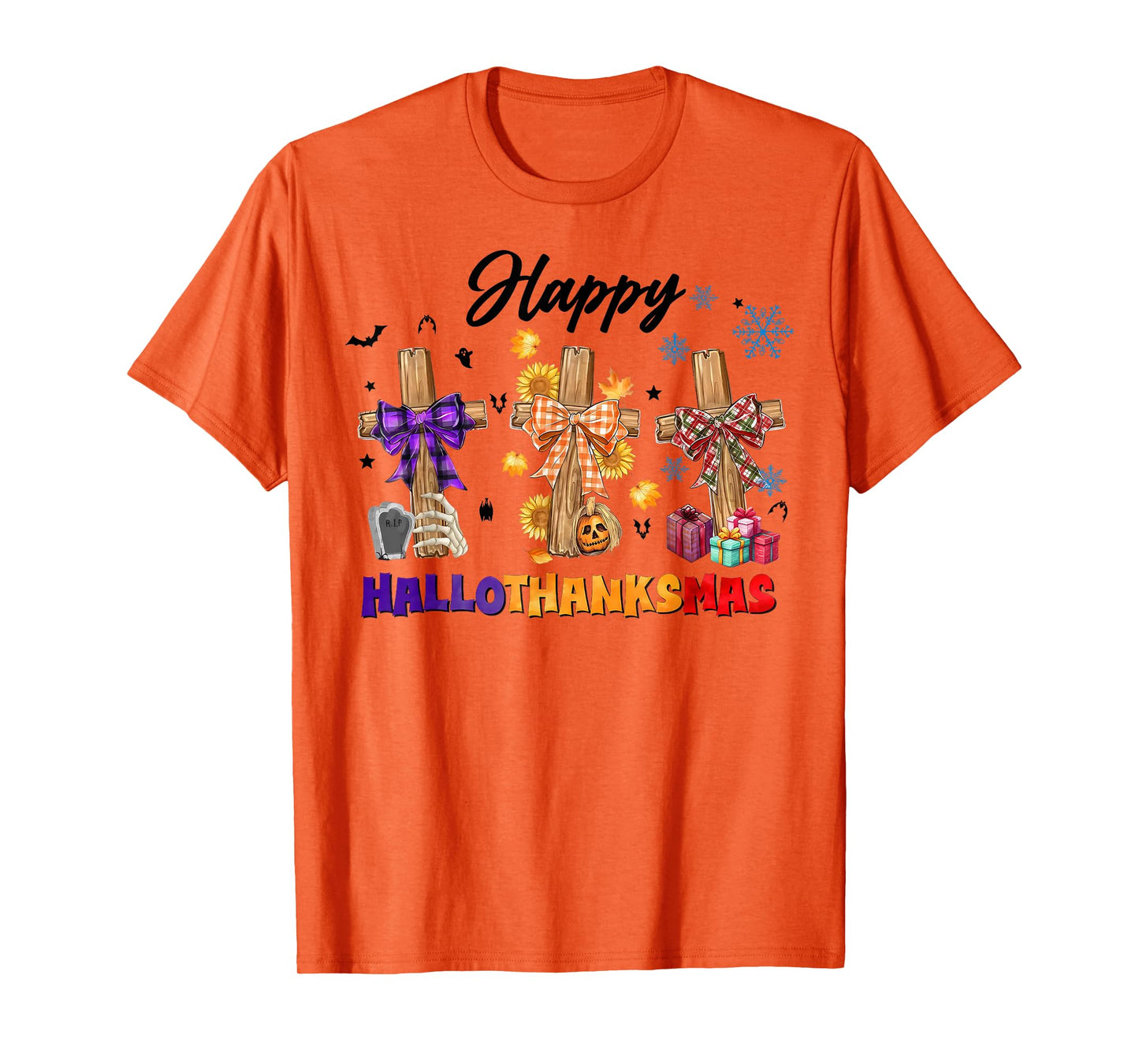 Happy Hallothanksmas Coquette Bow Cross Christian Jesus T-Shirt
