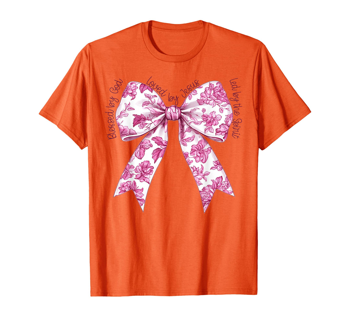 Blessed By God Loved By Jesus Pink Toile Coquette Bow T-Shirt