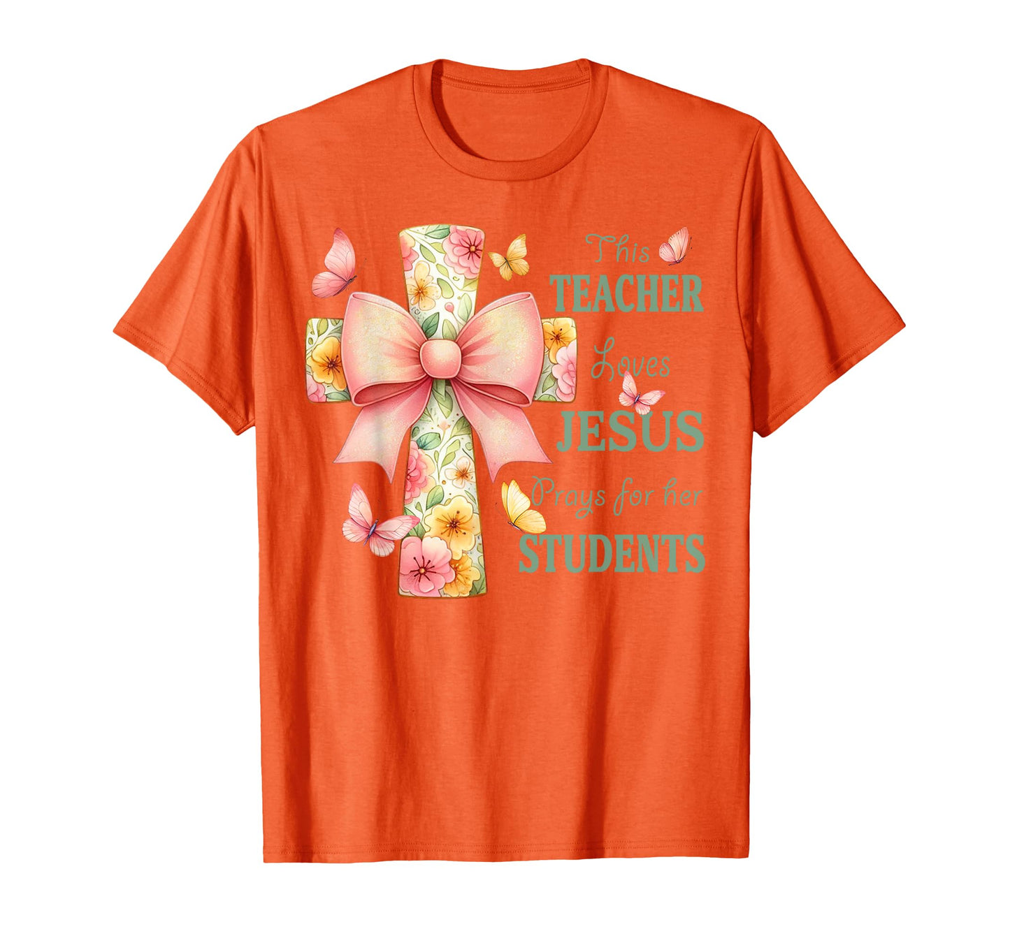 Floral Cross and Butterfly Design for Christian Teachers T-Shirt