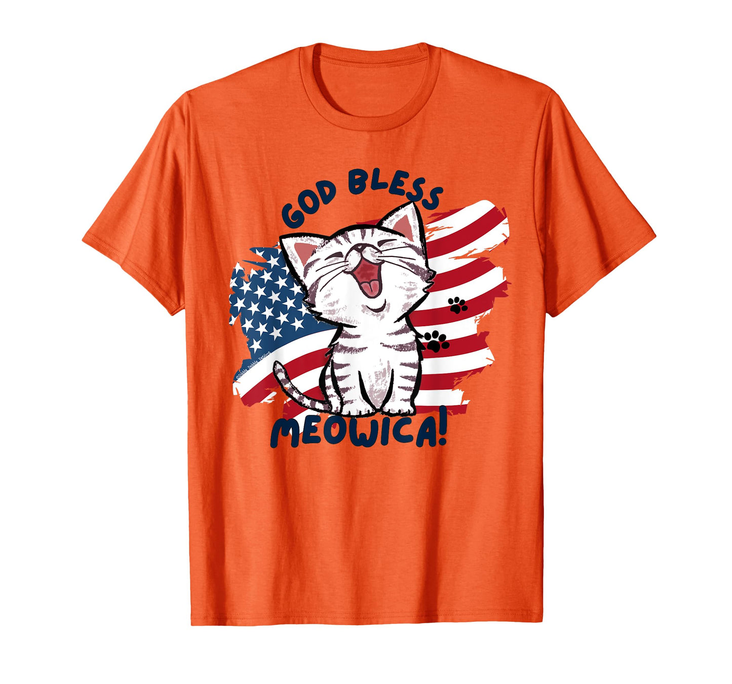 Cute Cat Lovers God Bless Meowica Patriotic 4th of July T-Shirt for Women Kids Men