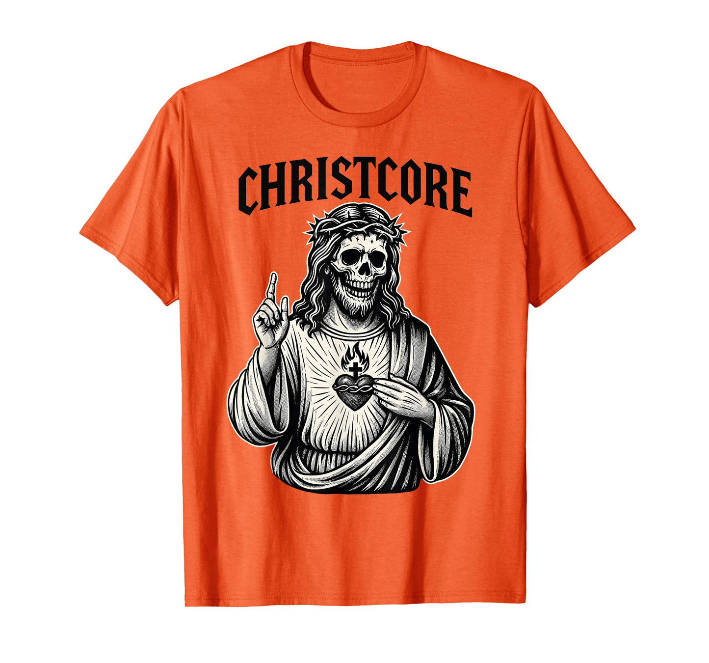 Christcore Skull Jesus Sacred Heart Edgy Christian Metal Art T-Shirt
