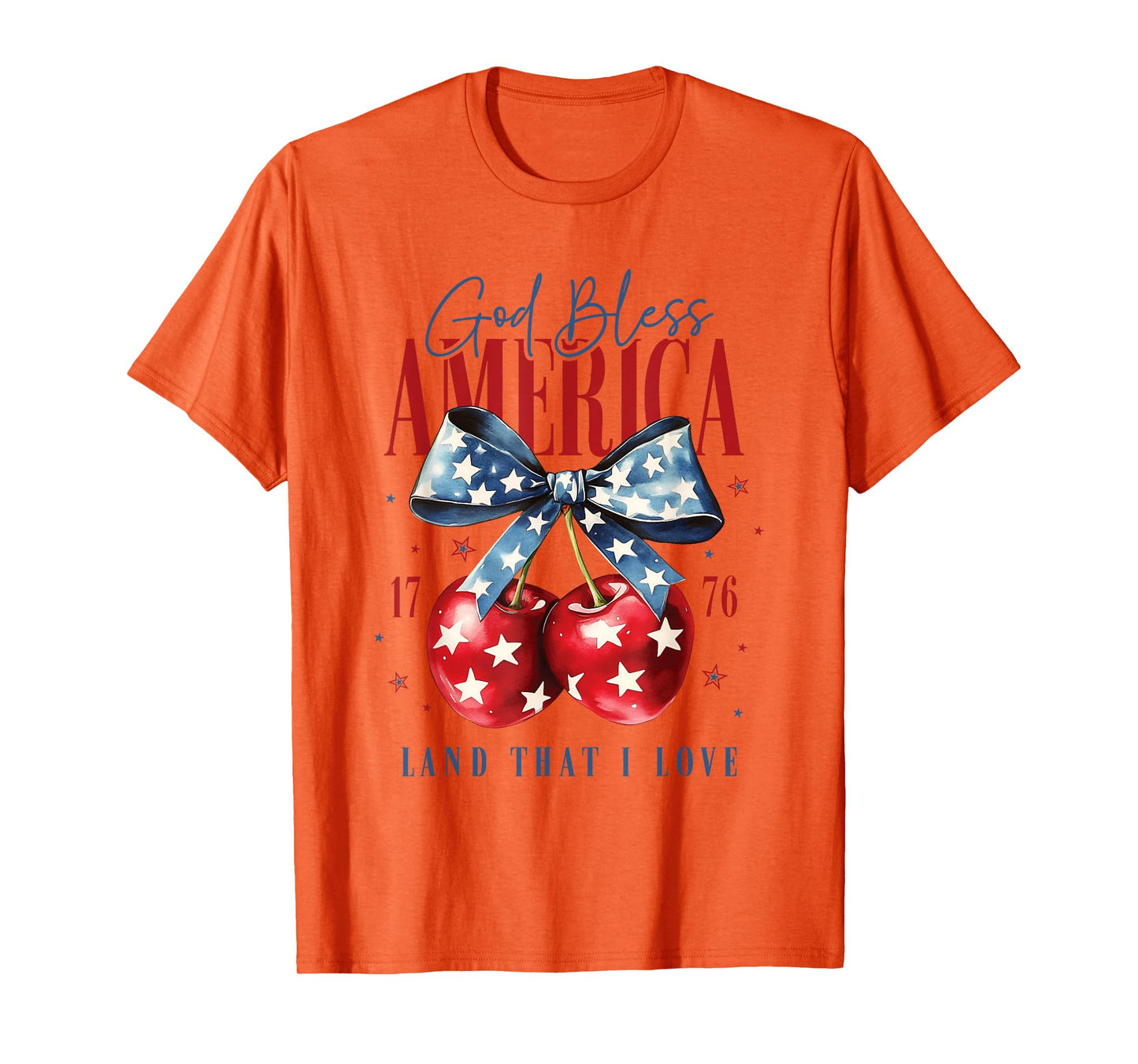 Patriotic Bow and Cherries God Bless America 1776 USA Cherry T-Shirt