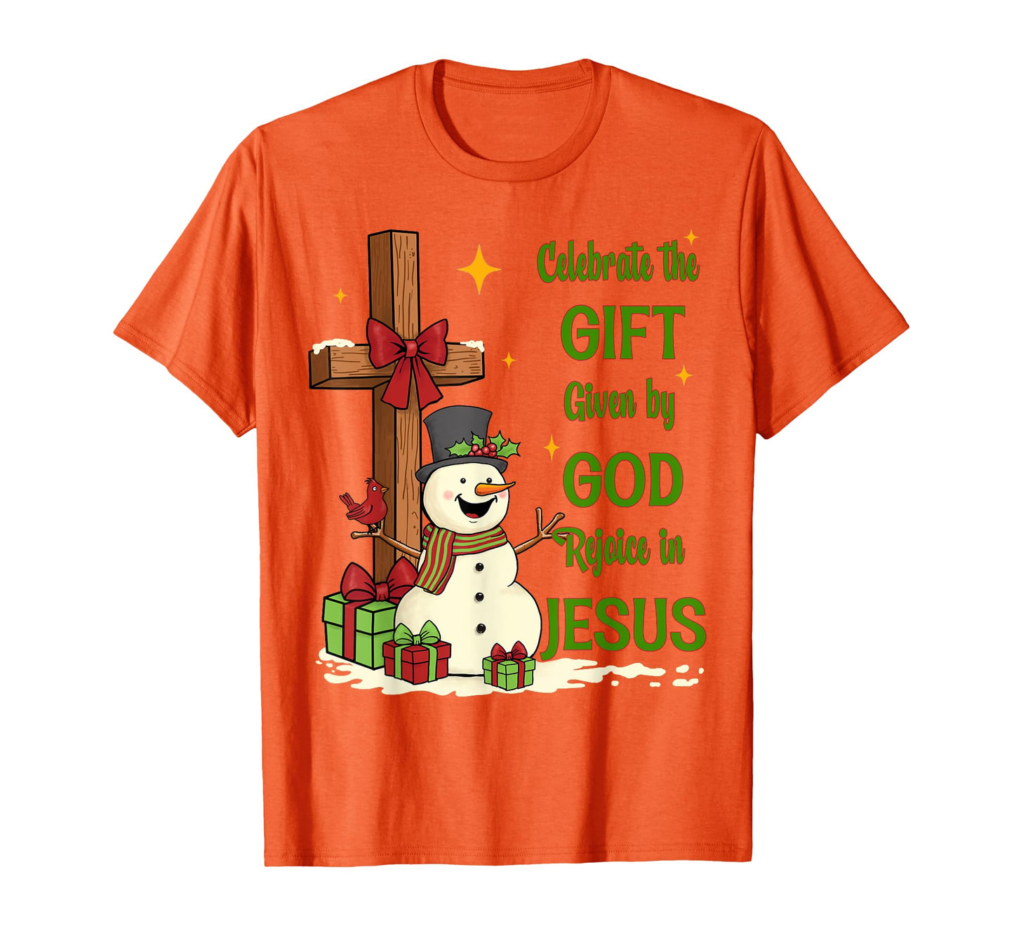 Celebrate Jesus Birth Christmas Snowman Christian Cross T-Shirt