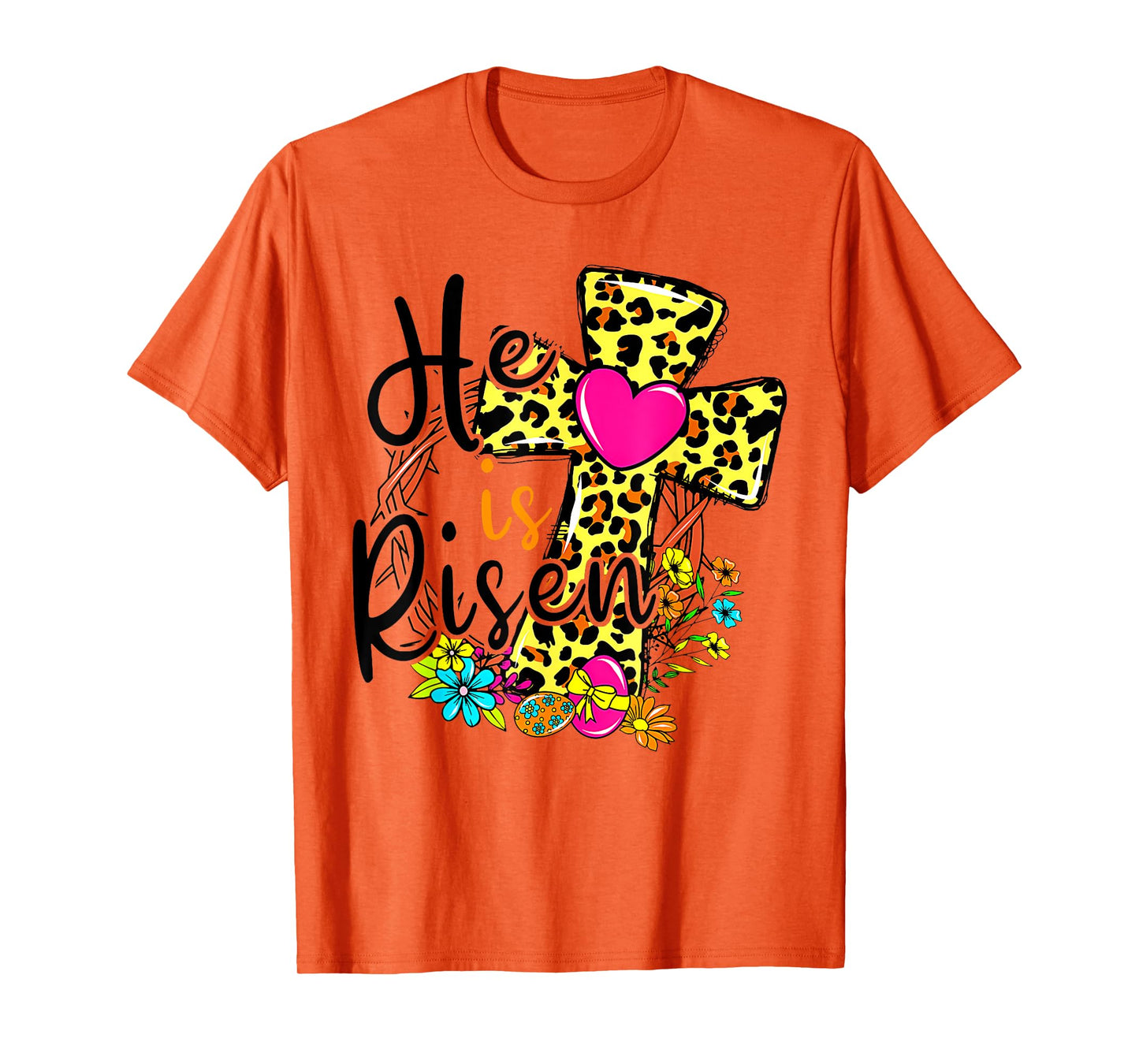 He Is Risen Easter Day Jesus Floral Leopard Teen Girls Mom T-Shirt