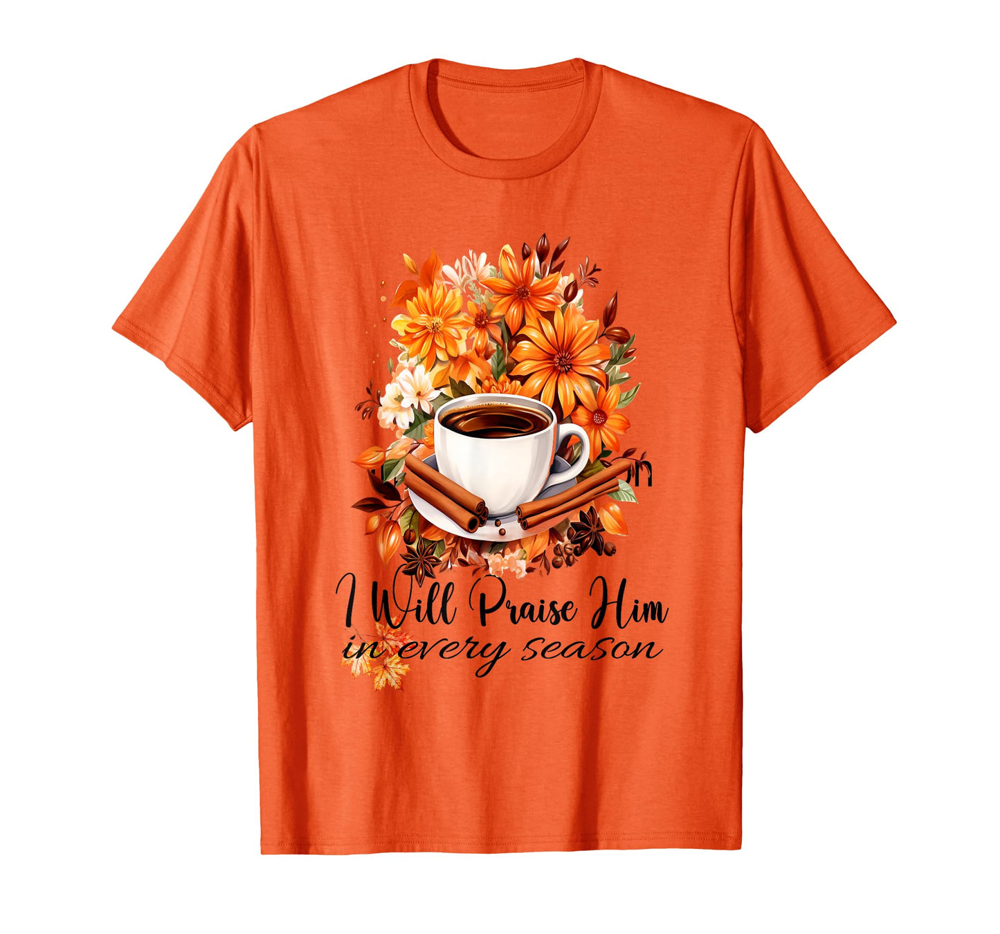 I Will Praise Him in Every Season Fall Christian Kitty Cat T-Shirt