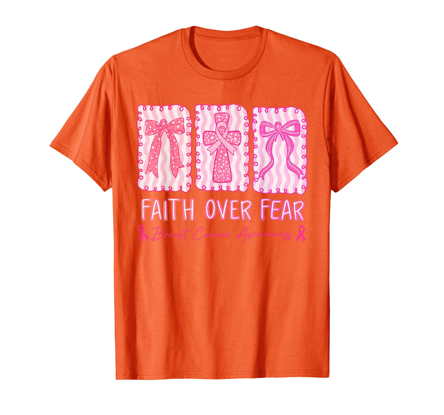 Faith Over Fear Coquette Bow Plaid Breast Cancer Awareness T-Shirt