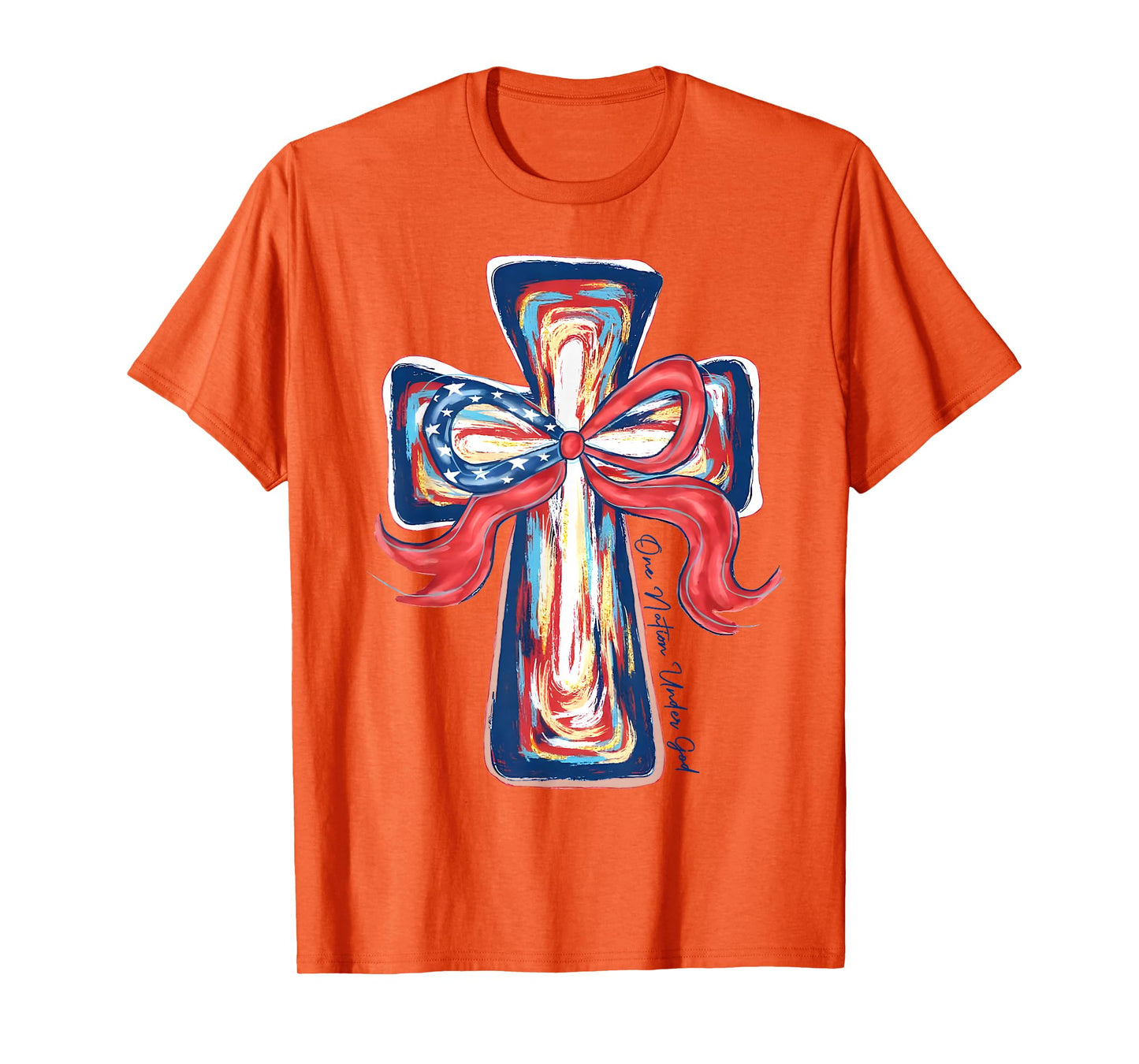 Retro One Nation Under God Brushstroke Coquette 4th Of July T-Shirt