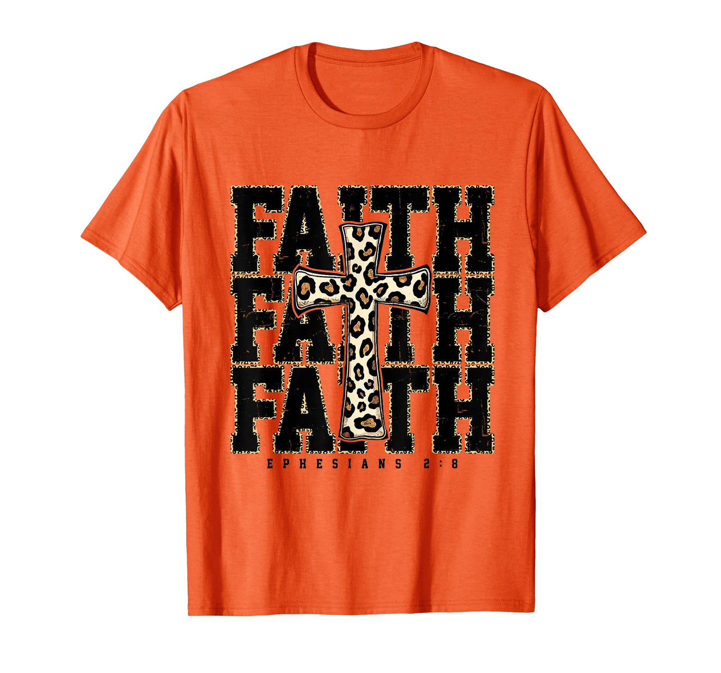 Jesus Faith Cross Leopard Bible Verse Religious Graphic T-Shirt