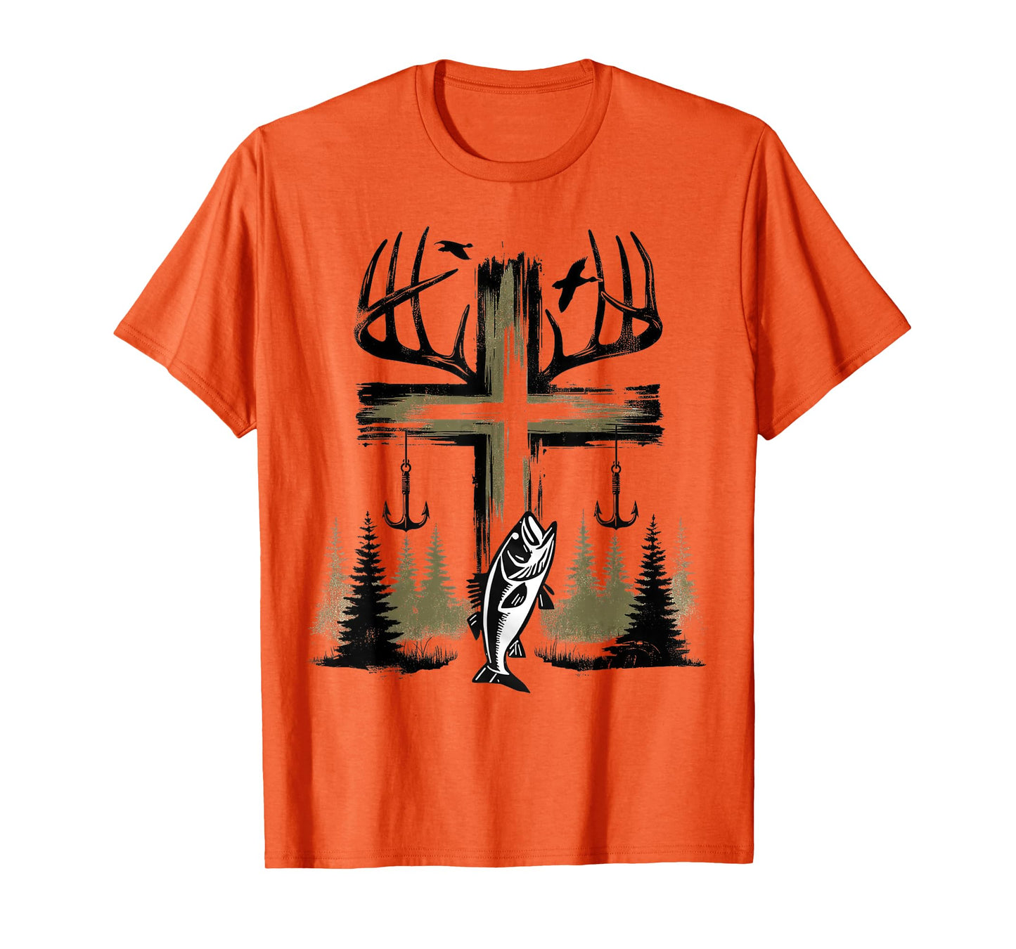 Faith Fishing Deer Hunting Camo Cross Hook Bass Christian T-Shirt