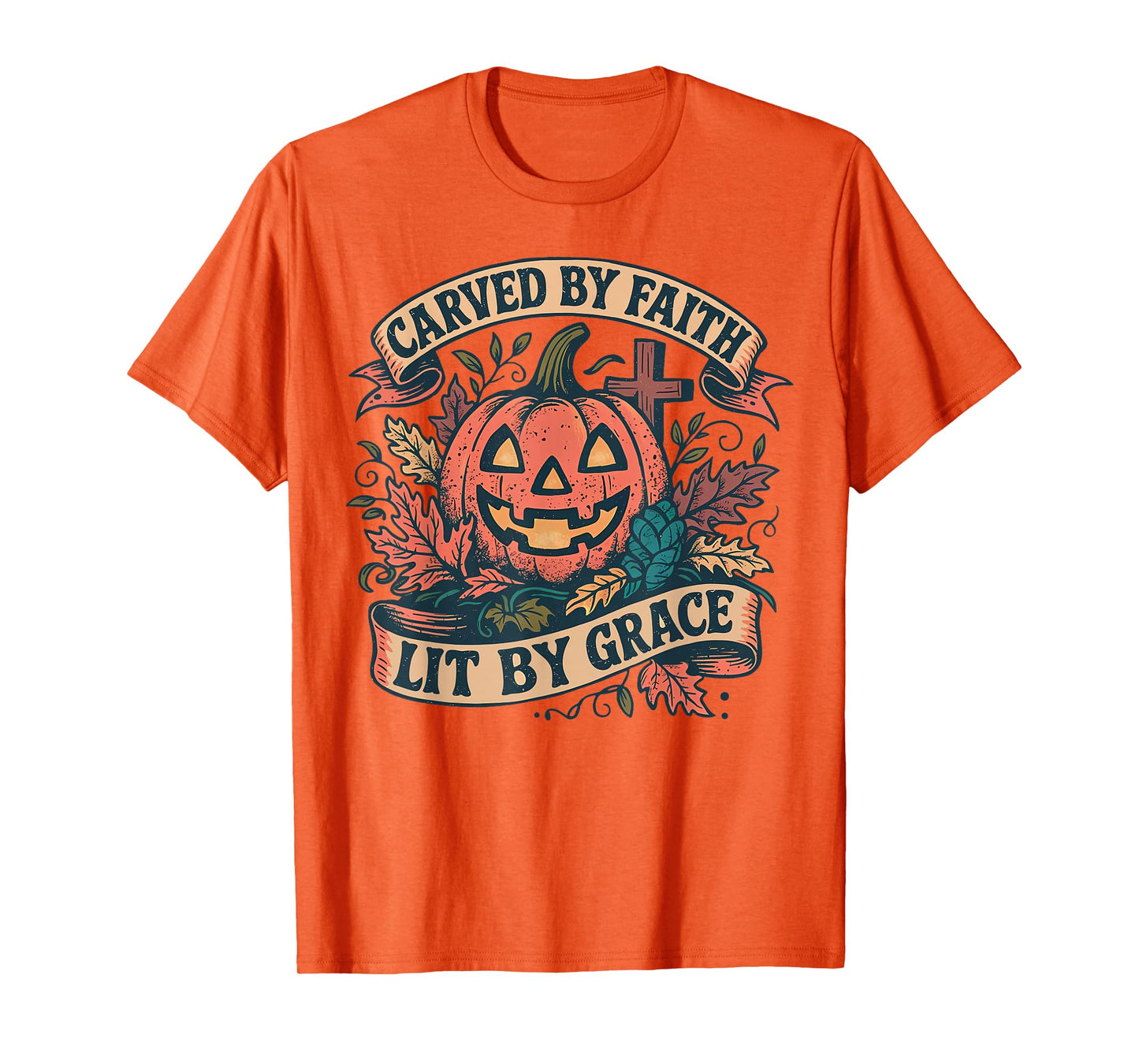 Carved by Faith Lit by Grace Religious Christian Halloween T-Shirt