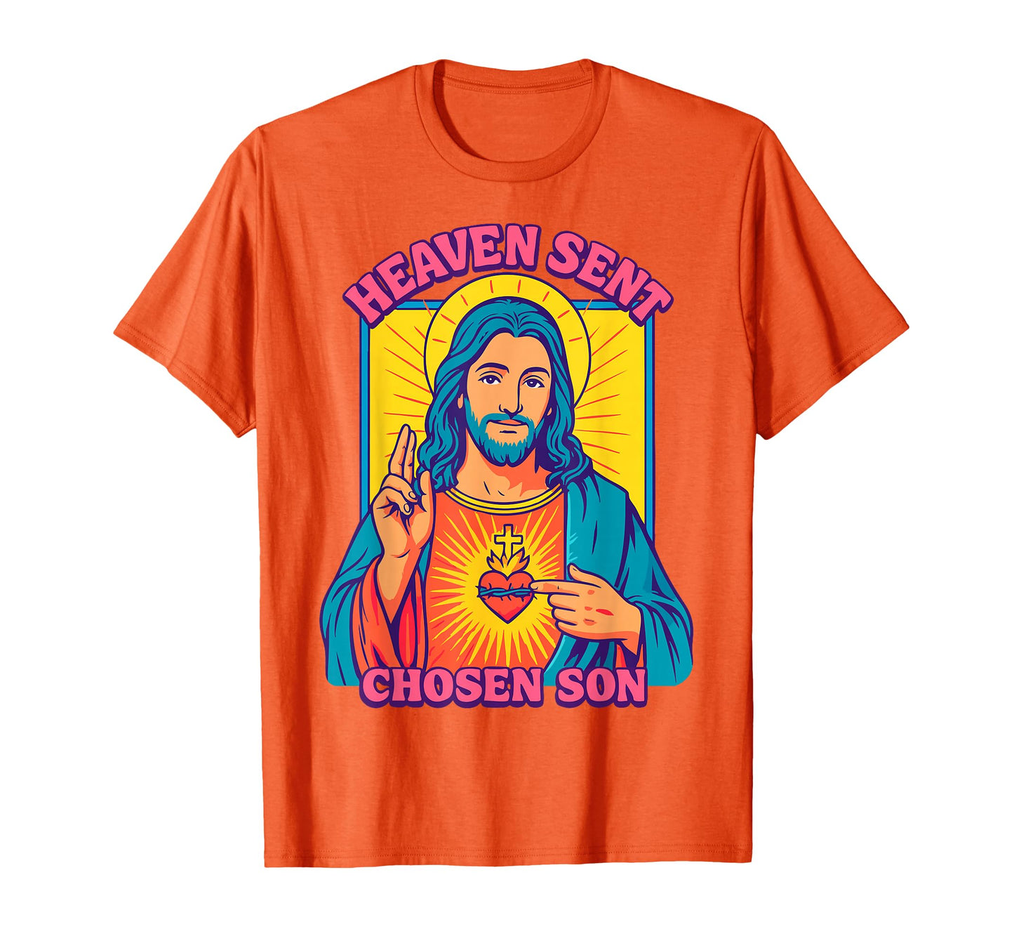 Anime Manga Jesus Sacred Heart Christian Retro Pop Art Pink T-Shirt
