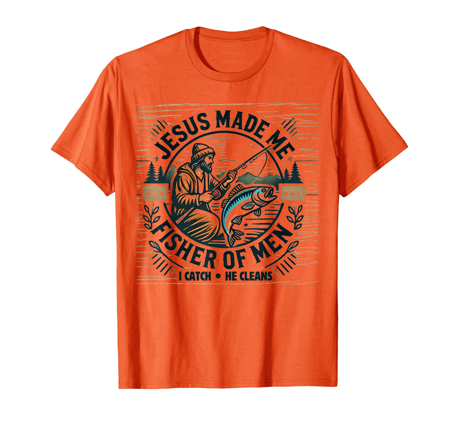 Jesus Made Me A Fisher Of Man Bible Verse Religious Fishing T-Shirt