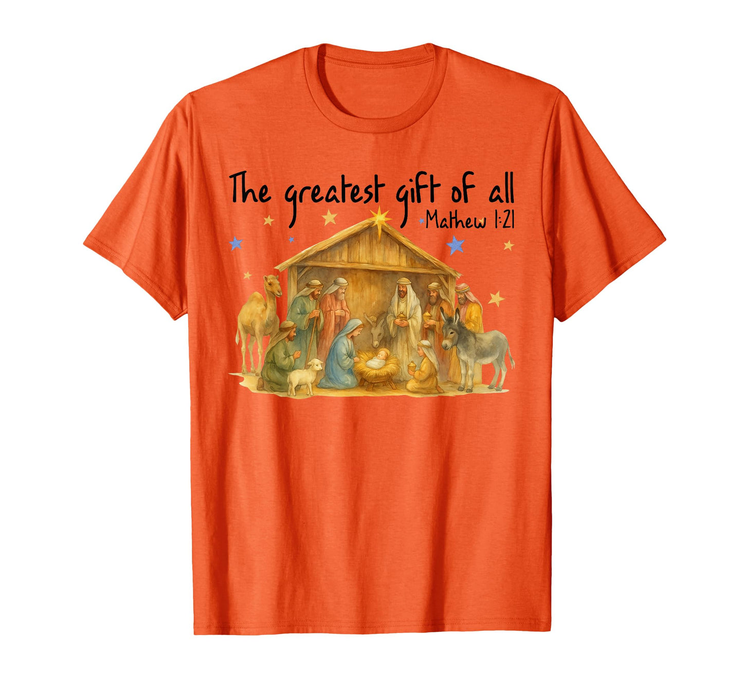 The Greatest Gift of All Matthew 1:21 Jesus Nativity Scene T-Shirt
