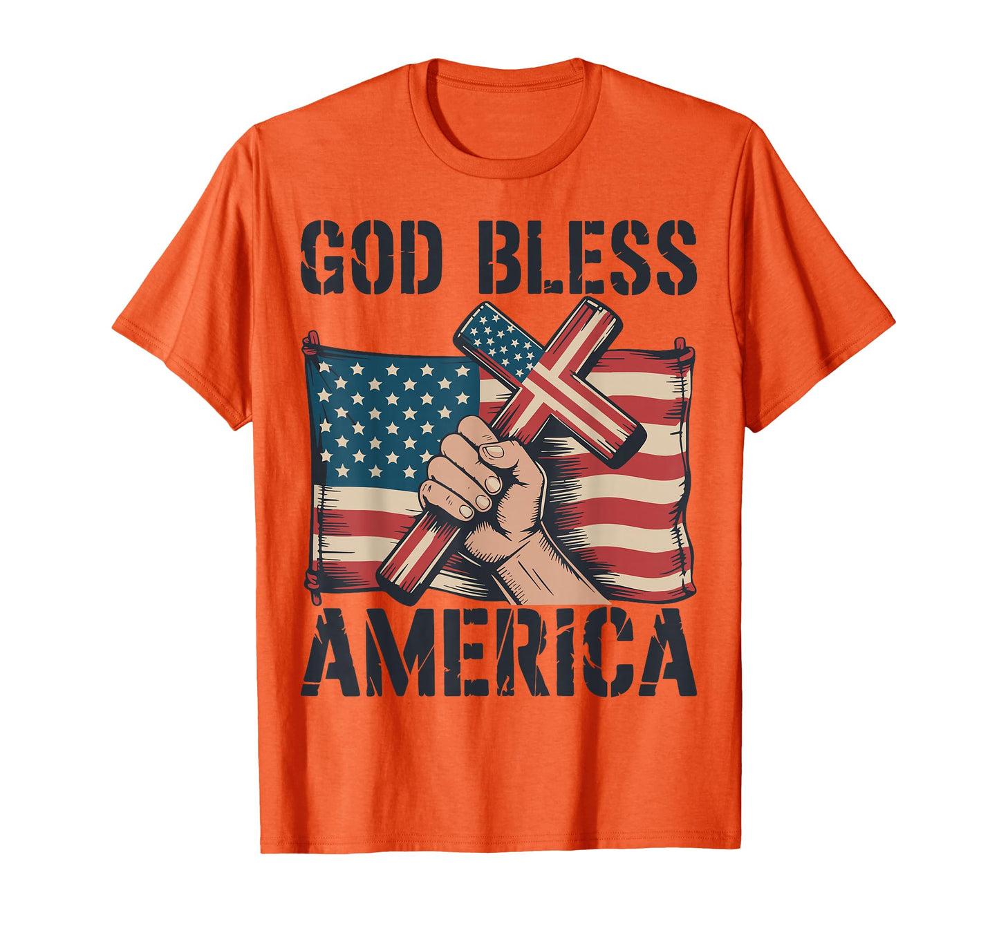 Mens God Bless American Flag Christian Patriotic Cross Jesus T-Shirt