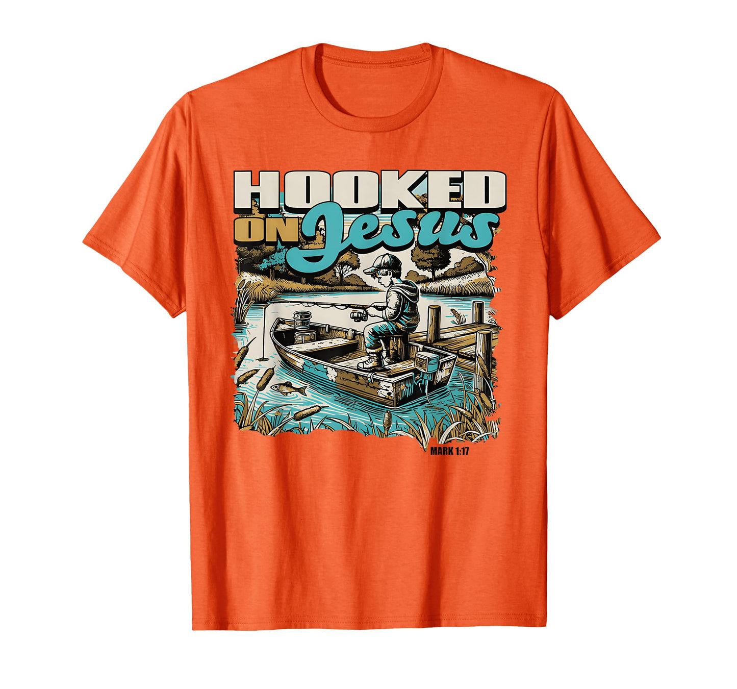 Hooked On Christian Jesus Fisherman Retro Mark 1:17 T-Shirt