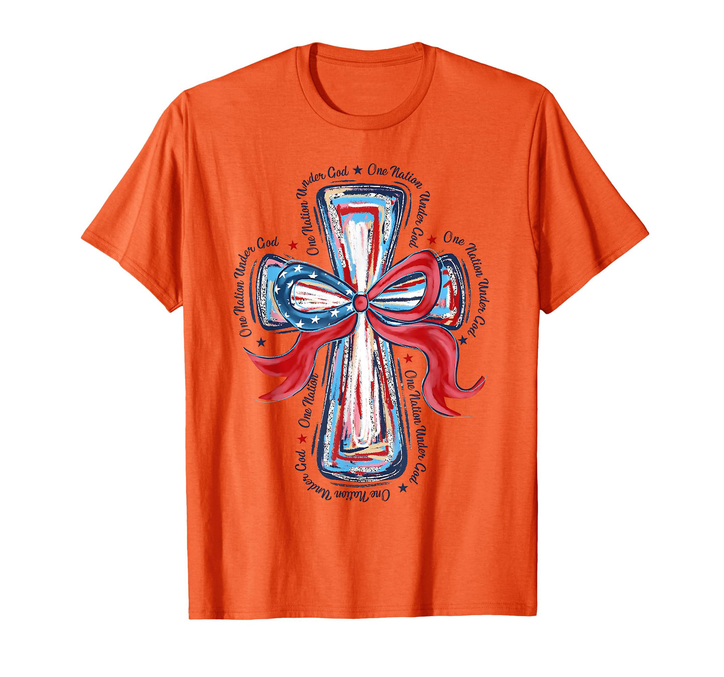 One Nation Under God Red White Blue Cross Christian Women T-Shirt