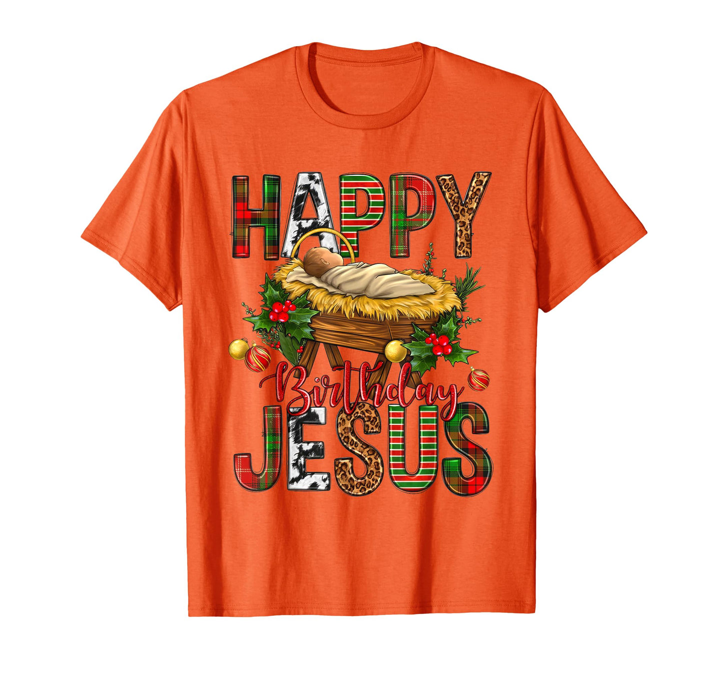 Happy Birthday Jesus Christmas Christ Cow Print Mens Womens T-Shirt