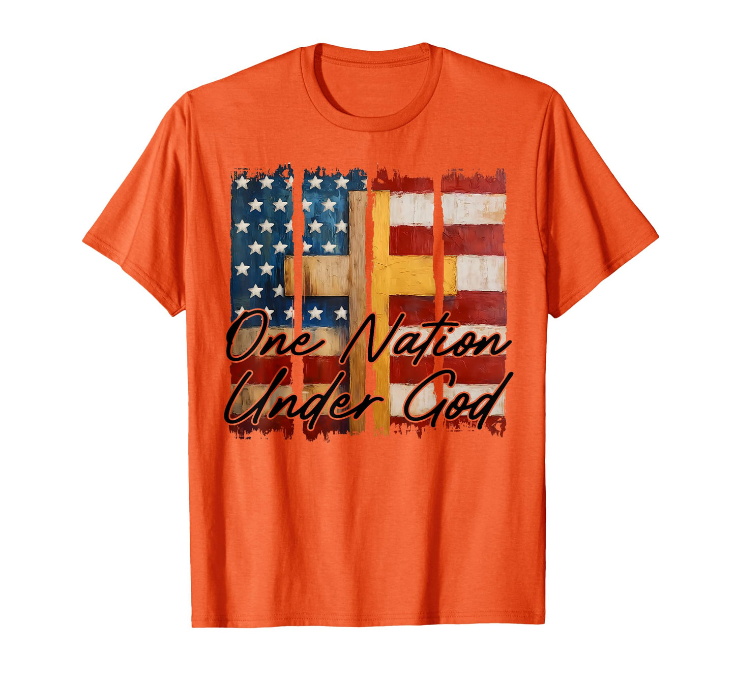 Vintage One Nation Under God Christian Flag Cross Patriotic T-Shirt