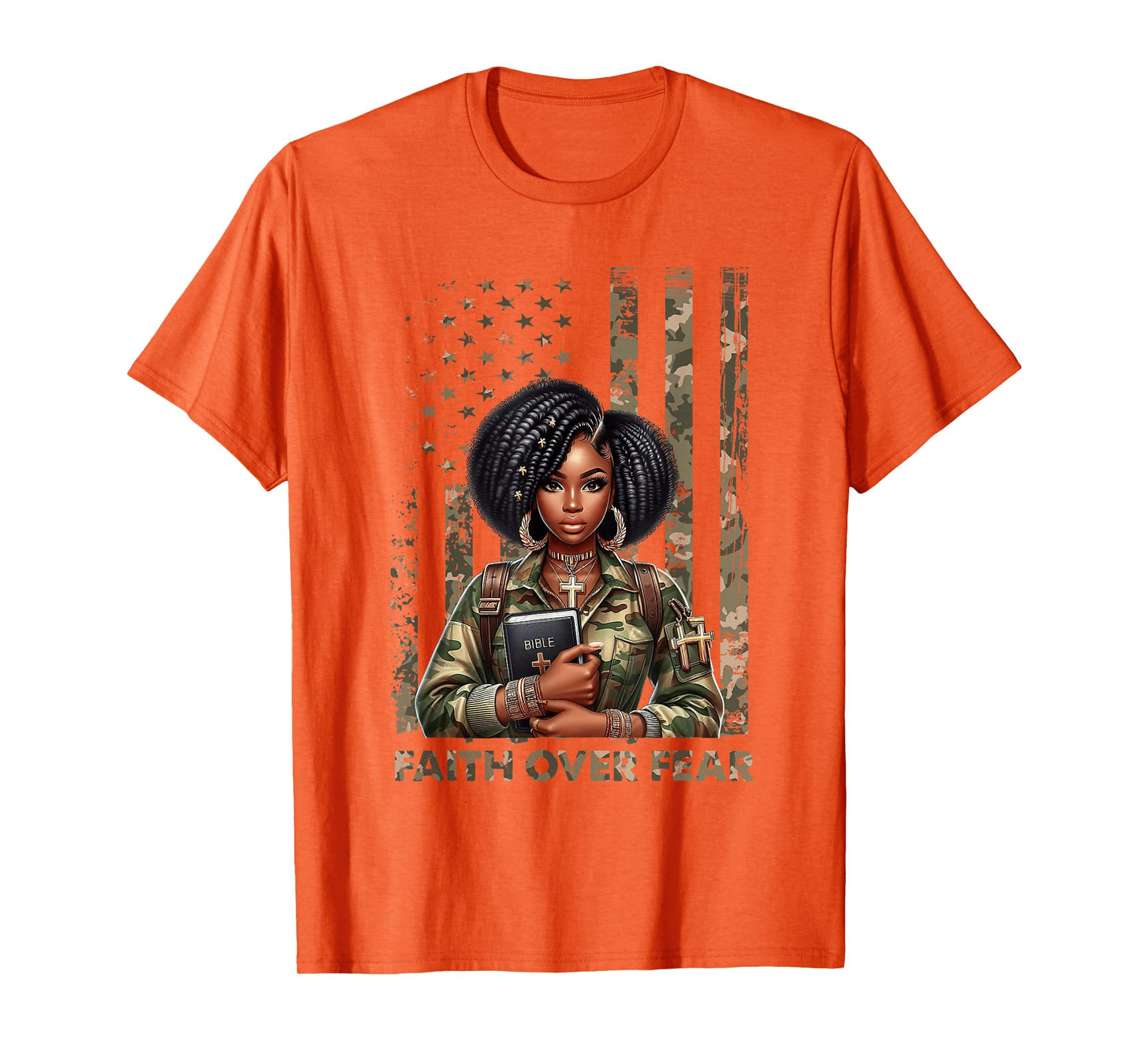 Faith Over Fear Christian Camo African American Afro Women T-Shirt