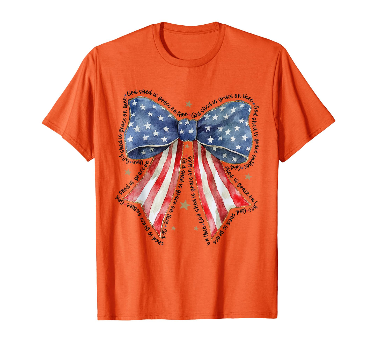 Coquette Bow 4th Of July US Flag God Shed His Grace On Thee T-Shirt