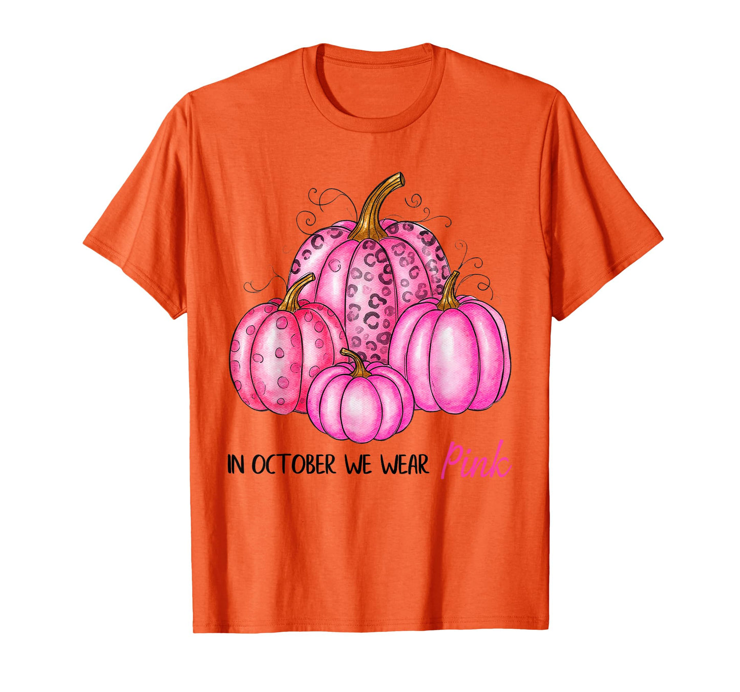 Bow Tie Pumpkin in October We Wear Pink Ribbon Breast Cancer T-Shirt