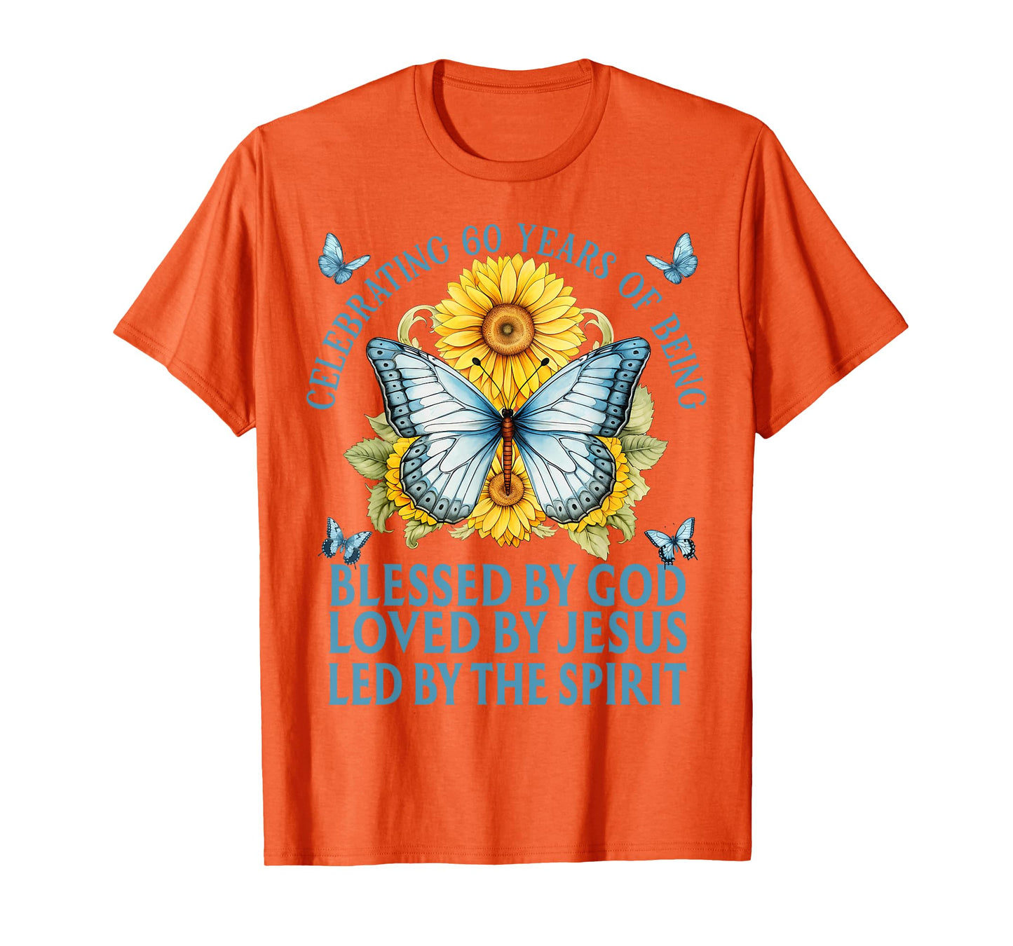 Blessed By God For 60 Years Blue Butterfly With Sunflowers T-Shirt