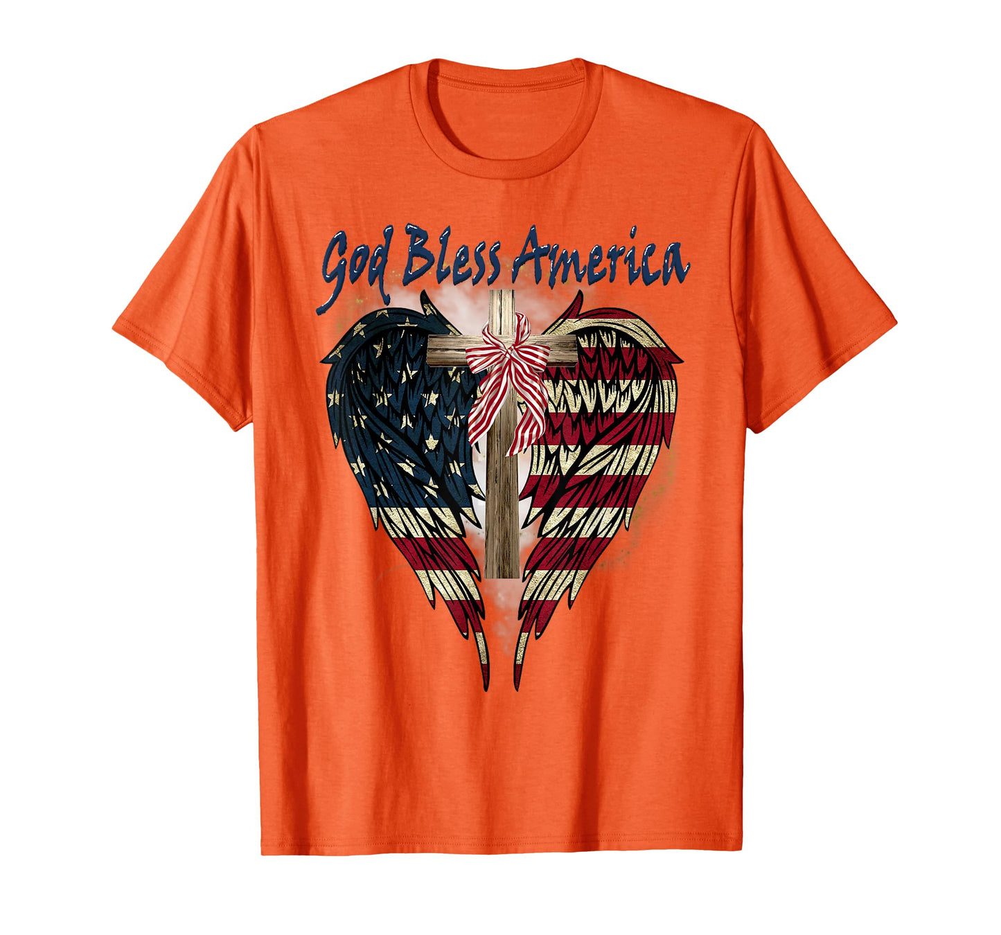 Patriotic American Flag Cross God Bless America 4th July T-Shirt
