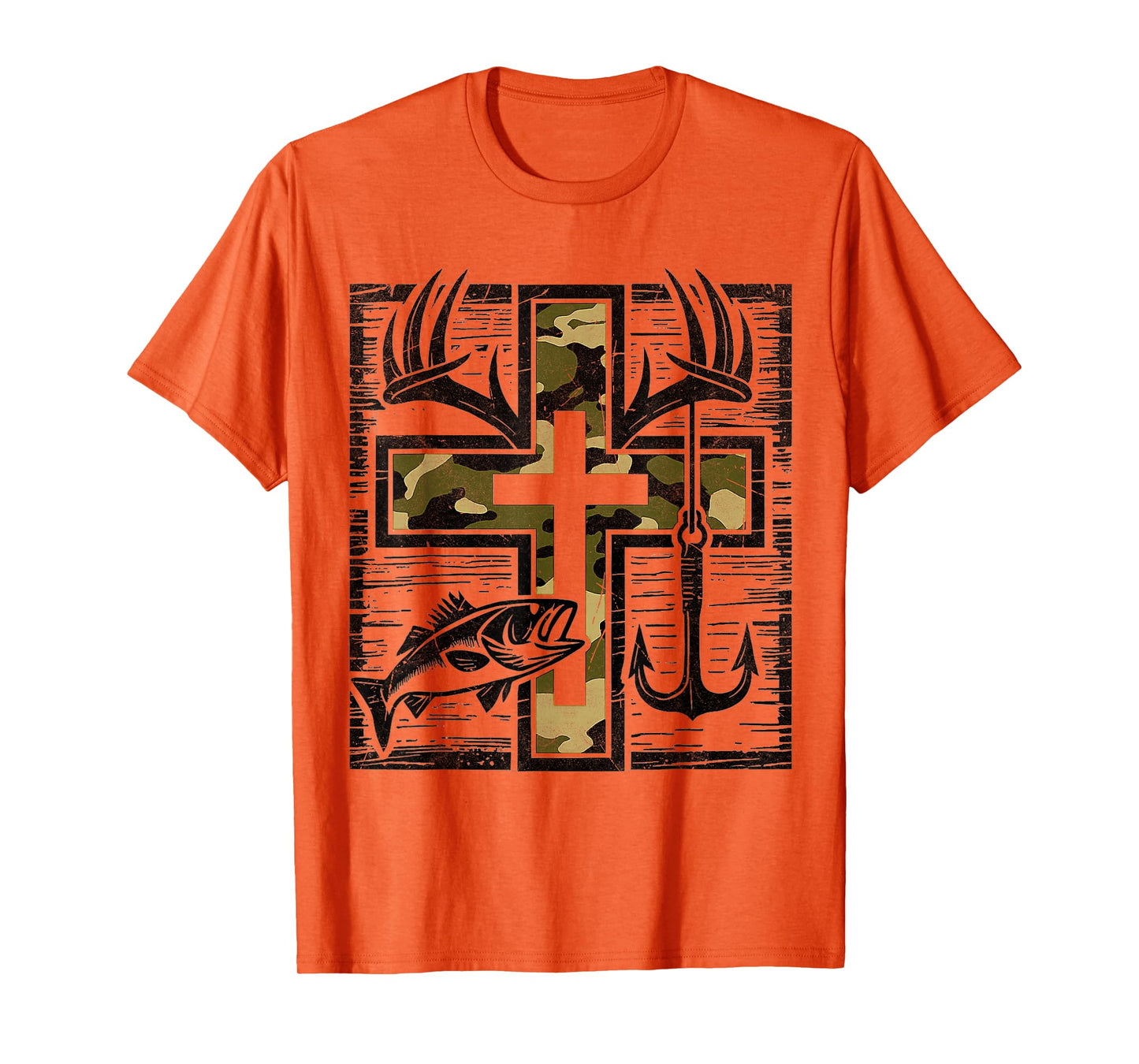 Faith Fishing Hunting Camo Cross Bass Hook Christian Gifts T-Shirt
