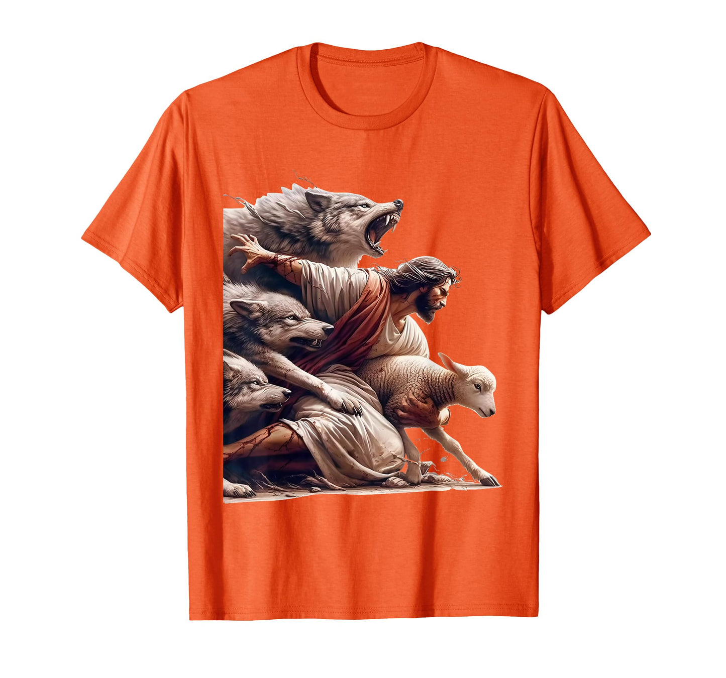 Jesus Protects The Lamb From Wolves - Christian God Jesus T-Shirt
