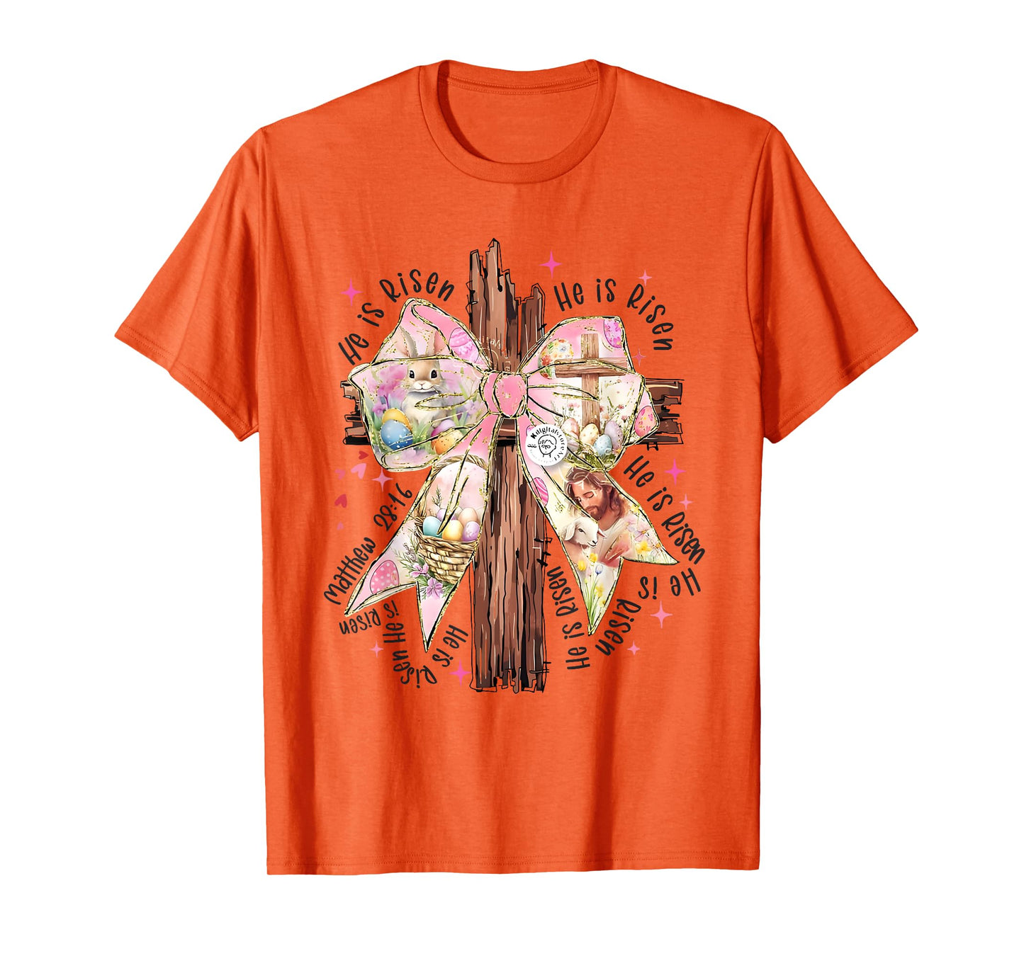 He Is Risen Lace Cross Coquette Bow Jesus Easter Christian T-Shirt
