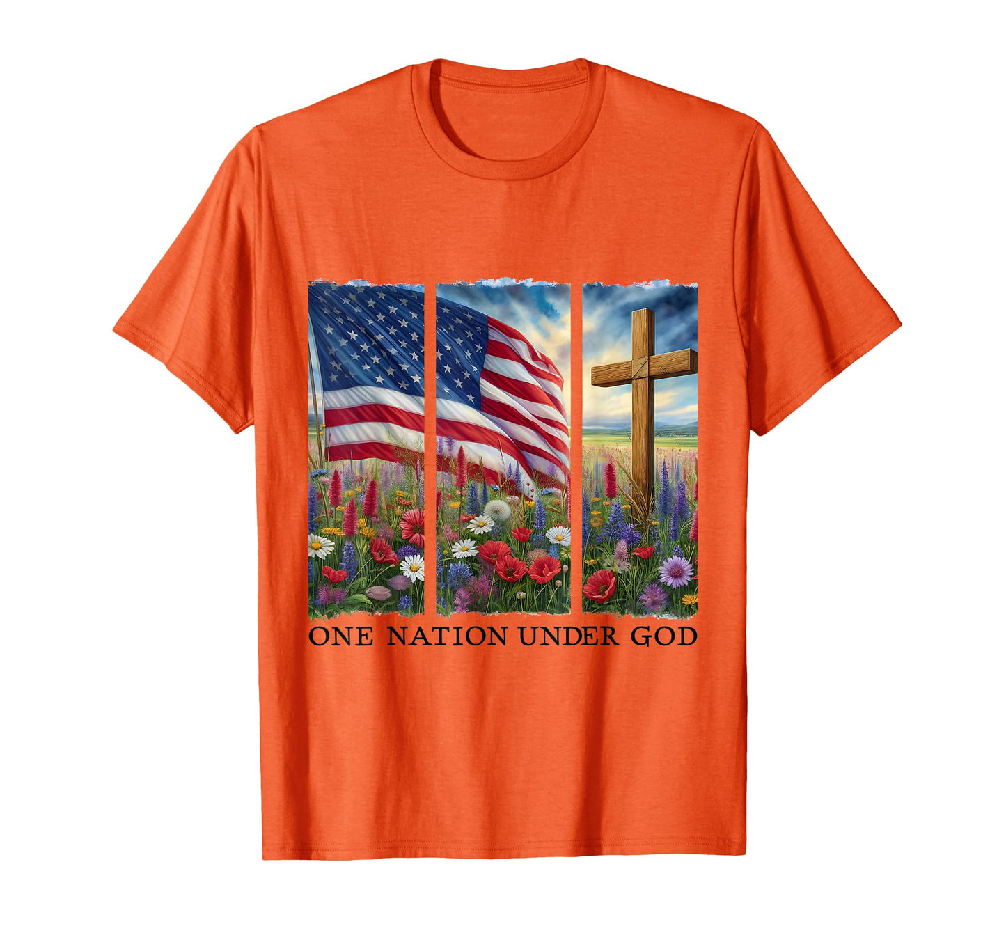 Christian Women 4th of July One Nation Under God Cross T-Shirt